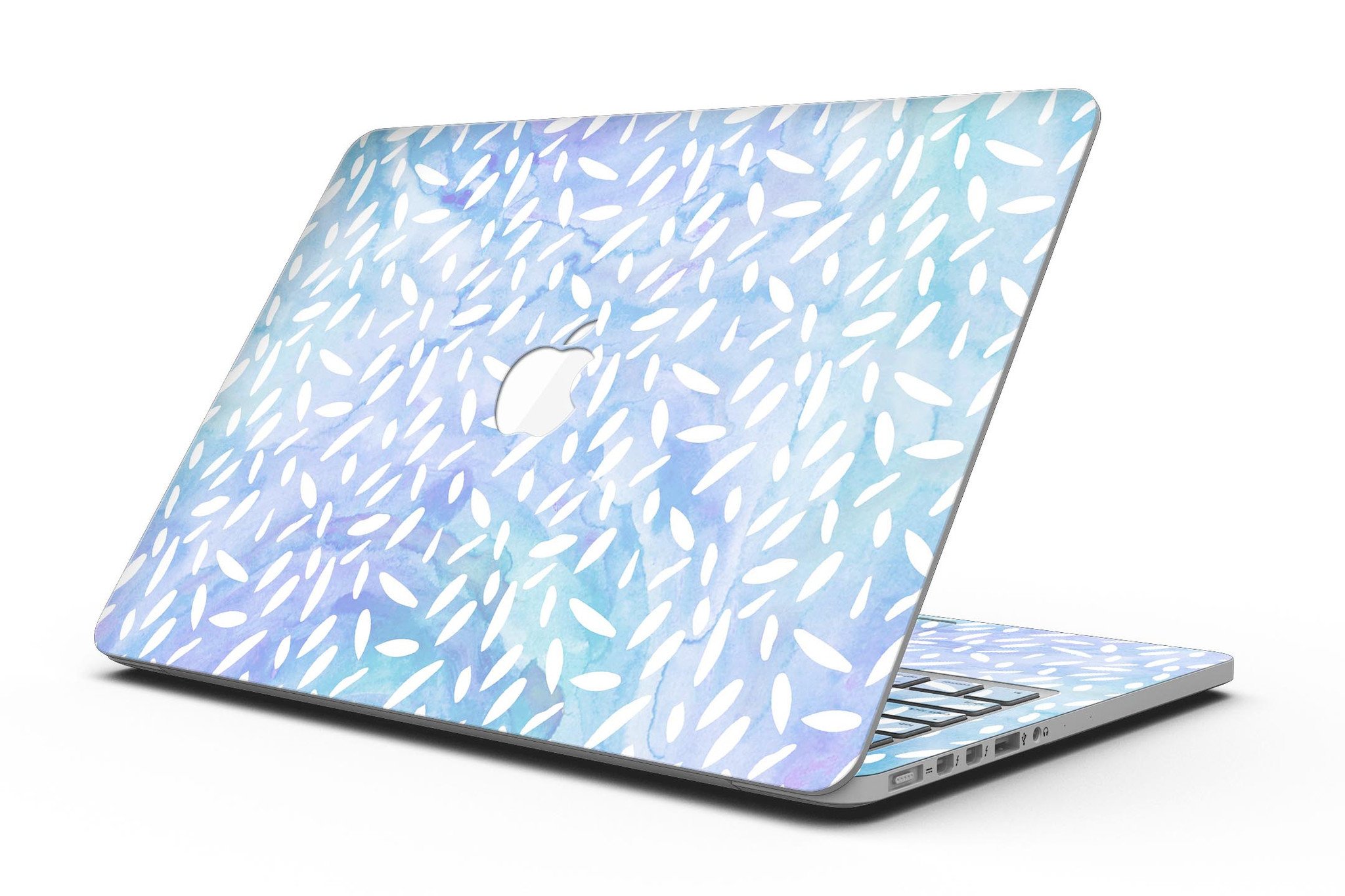 Blue and white watercolor leaves pattern skin for MacBook Pro with Retina Display, showcasing vibrant colors and intricate design.