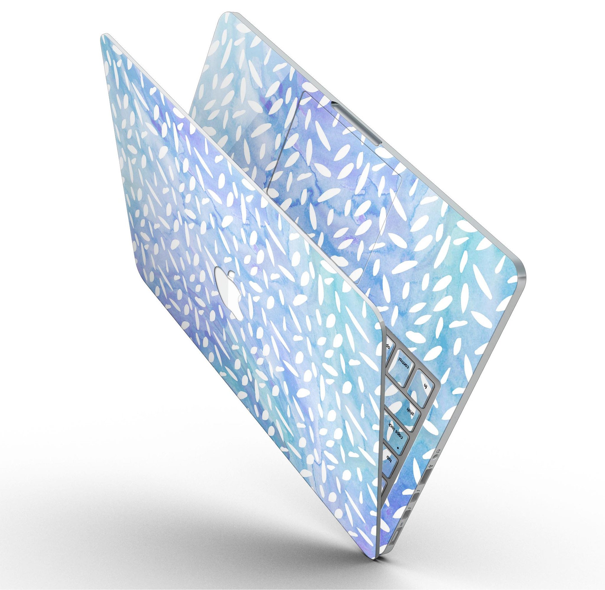 Blue and white watercolor leaves pattern skin for MacBook Pro with Retina Display, showcasing vibrant colors and intricate design.