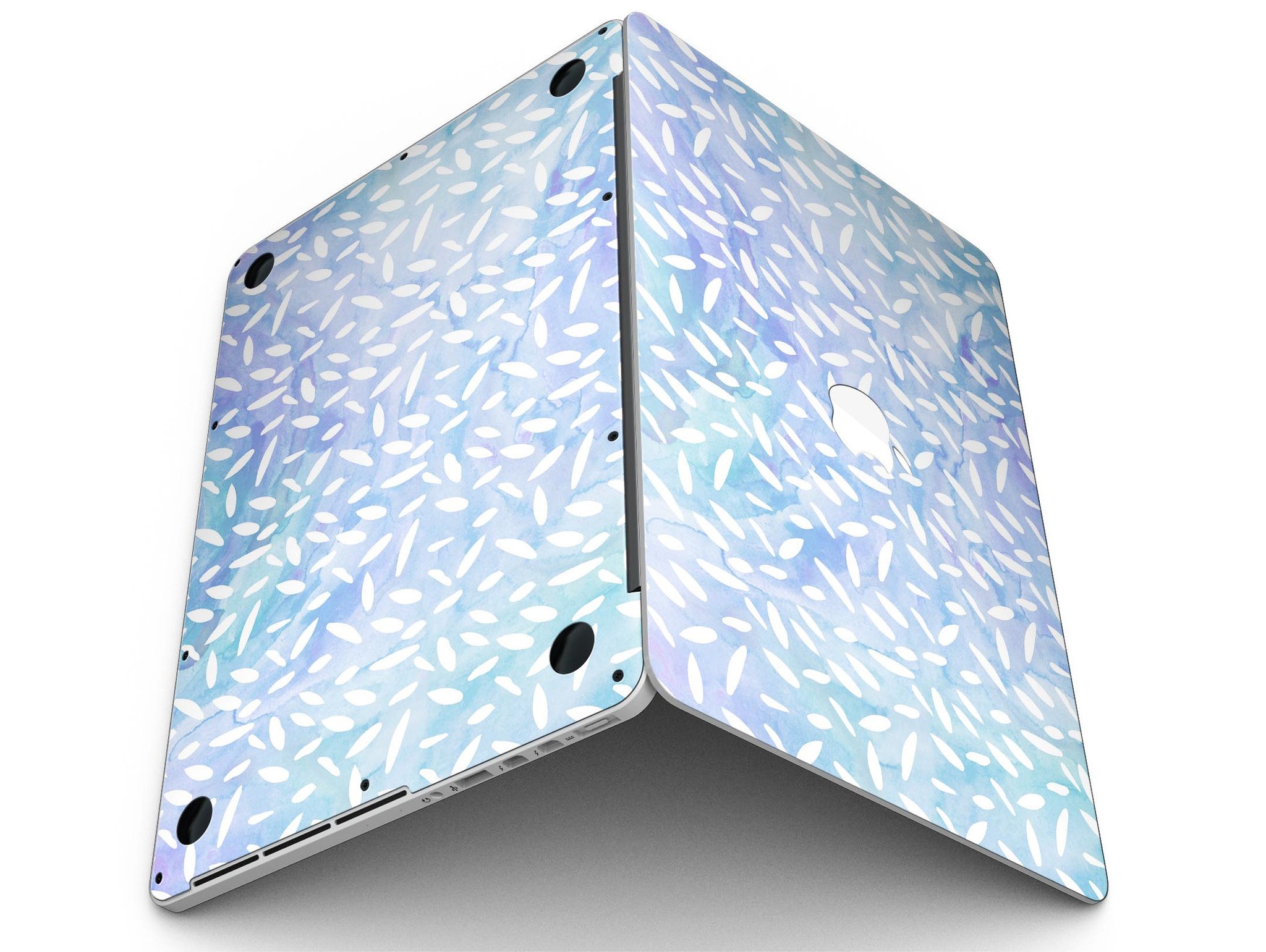Blue and white watercolor leaves pattern skin for MacBook Pro with Retina Display, showcasing vibrant colors and intricate design.