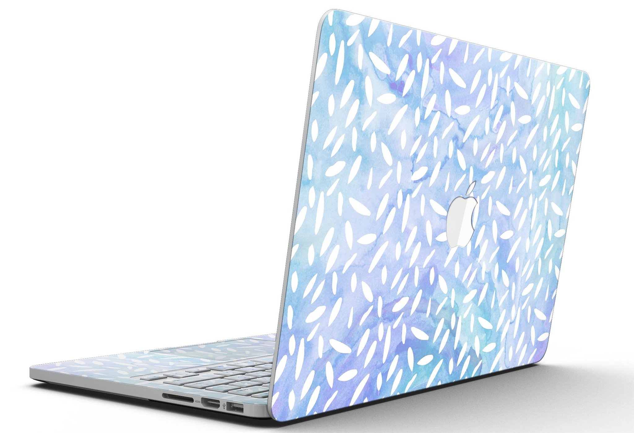 Blue and white watercolor leaves pattern skin for MacBook Pro with Retina Display, showcasing vibrant colors and intricate design.