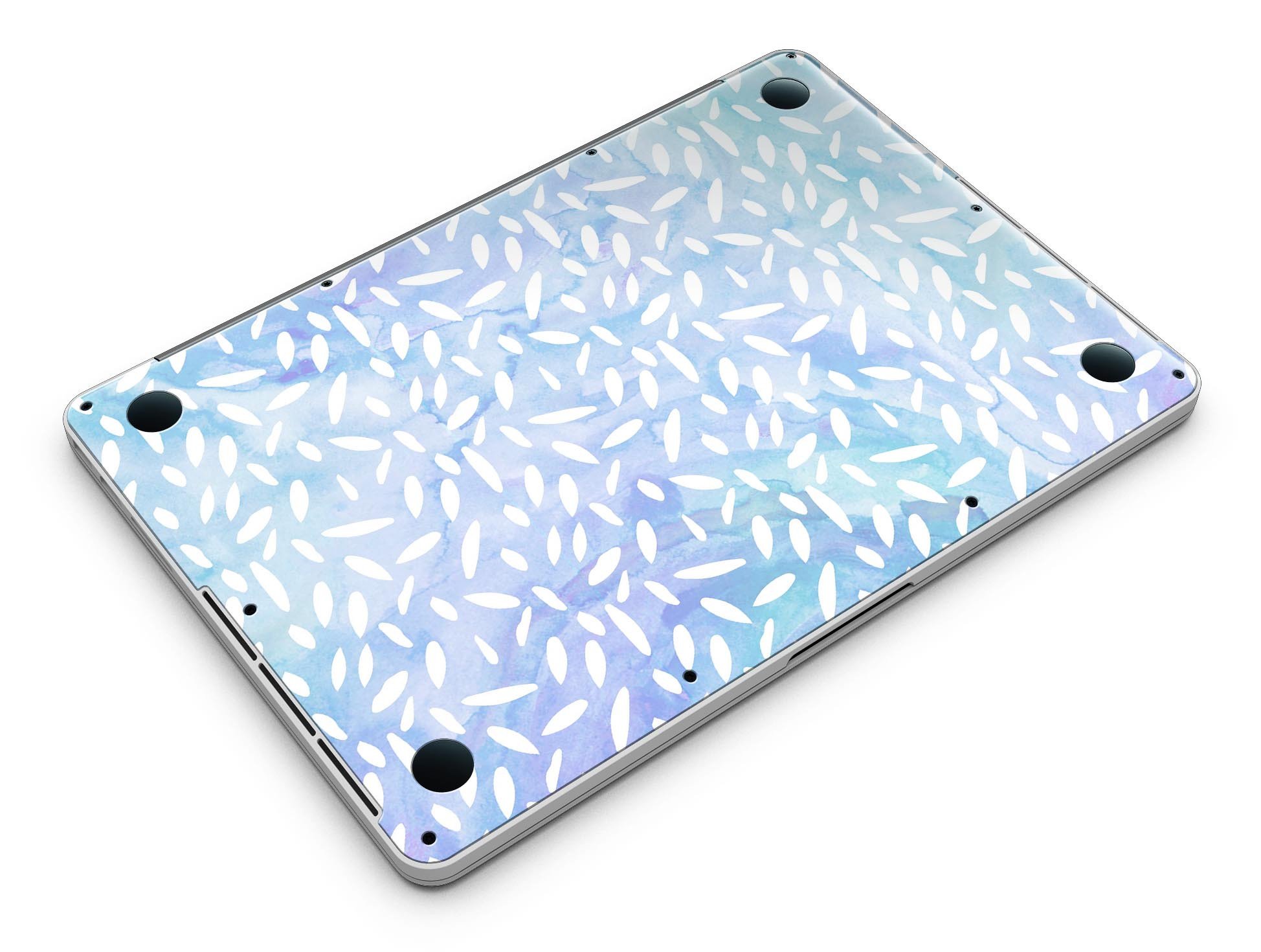 Blue and white watercolor leaves pattern skin for MacBook Pro with Retina Display, showcasing vibrant colors and intricate design.