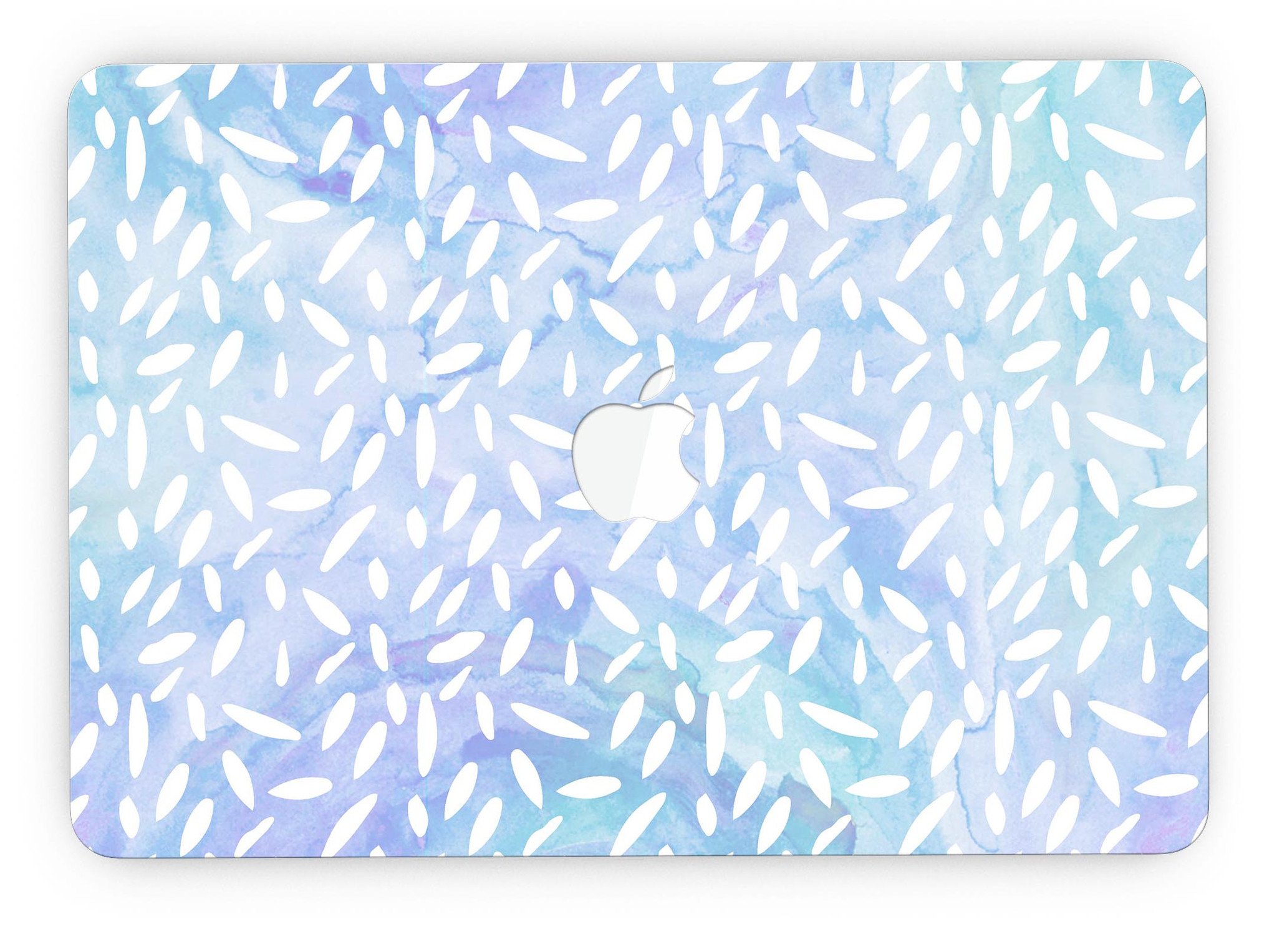 Blue and white watercolor leaves pattern skin for MacBook Pro with Retina Display, showcasing vibrant colors and intricate design.