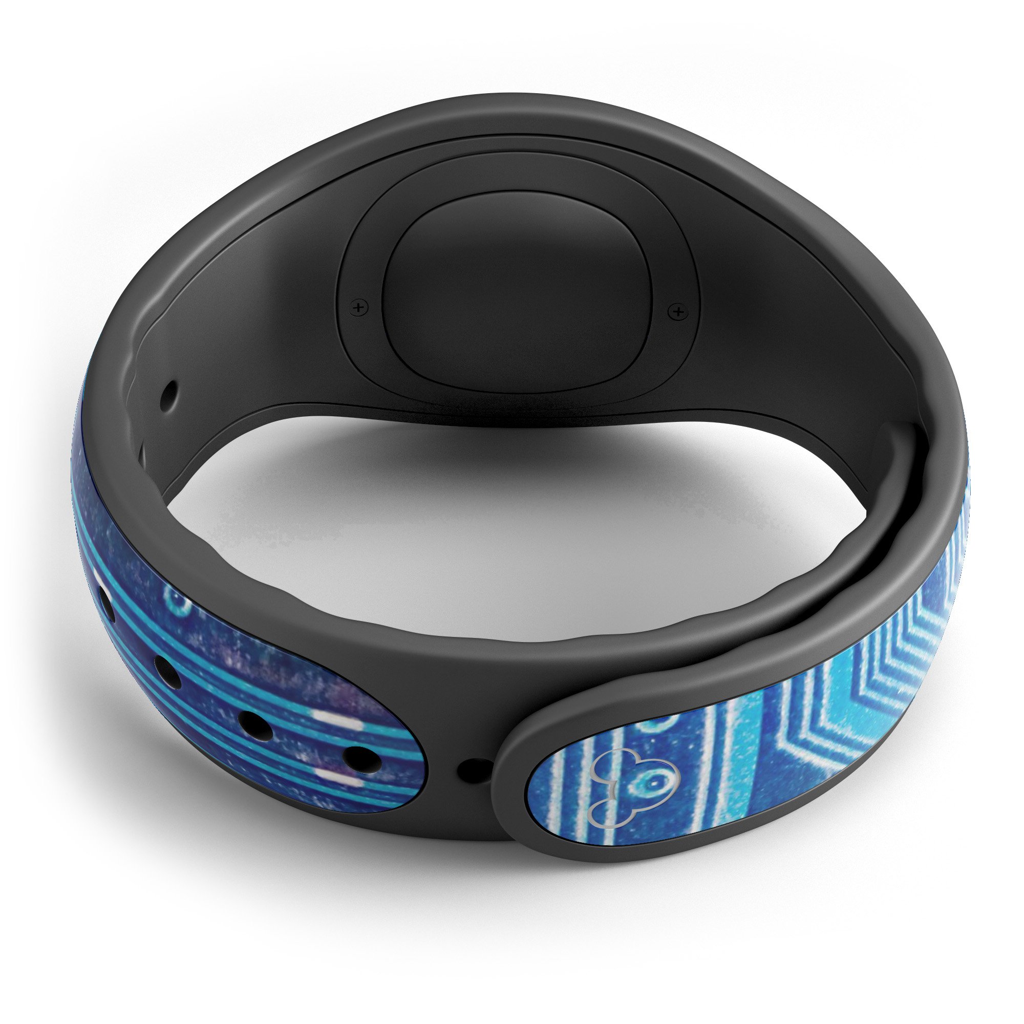 Blue Circuit Board V1 decal skin wrap kit designed for Disney Magic Band, showcasing a trendy circuit board design with protective features.