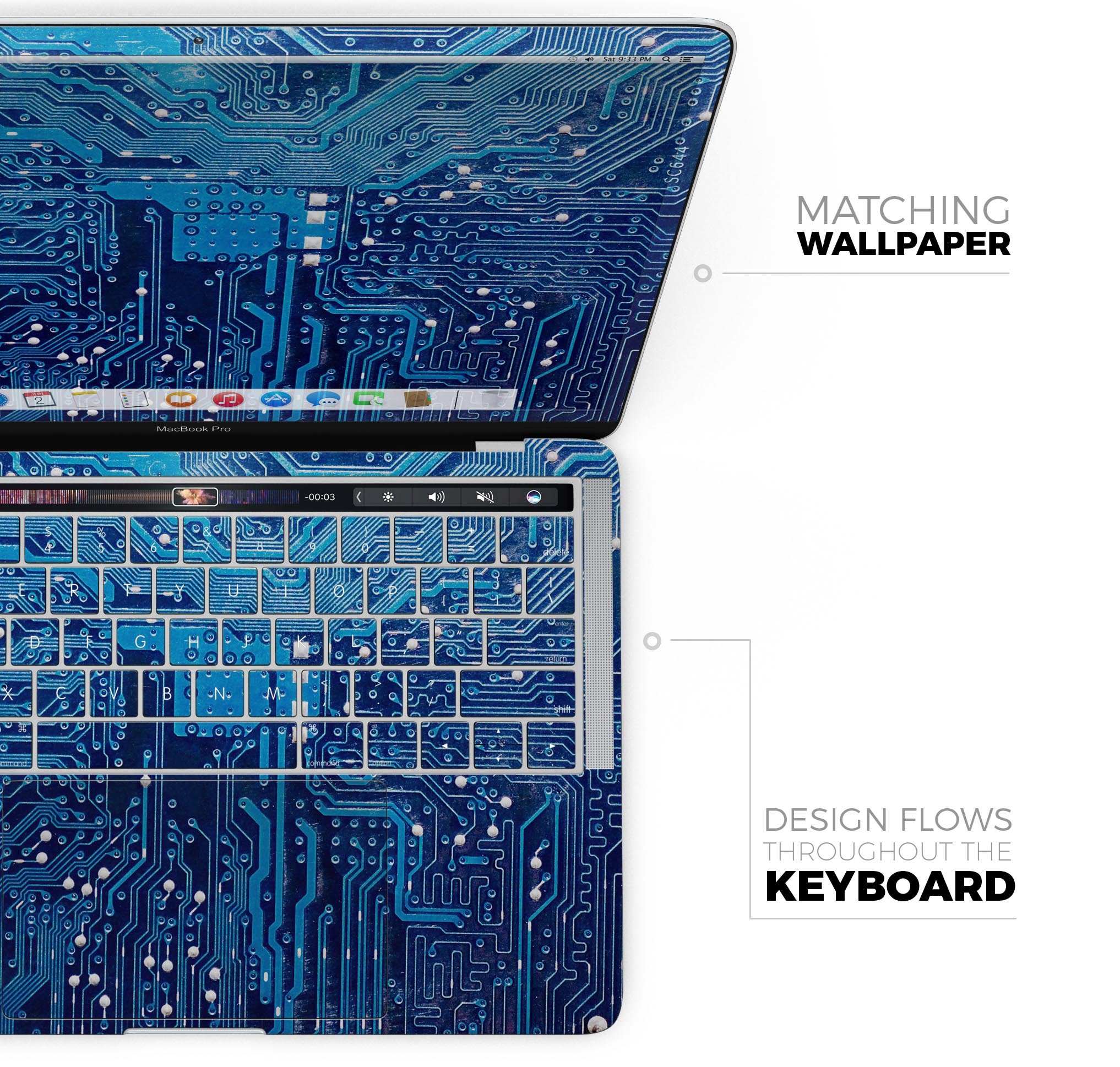 Blue Circuit Board V1 skin decal wrap kit for Apple MacBook, showcasing a stylish design and premium vinyl material.