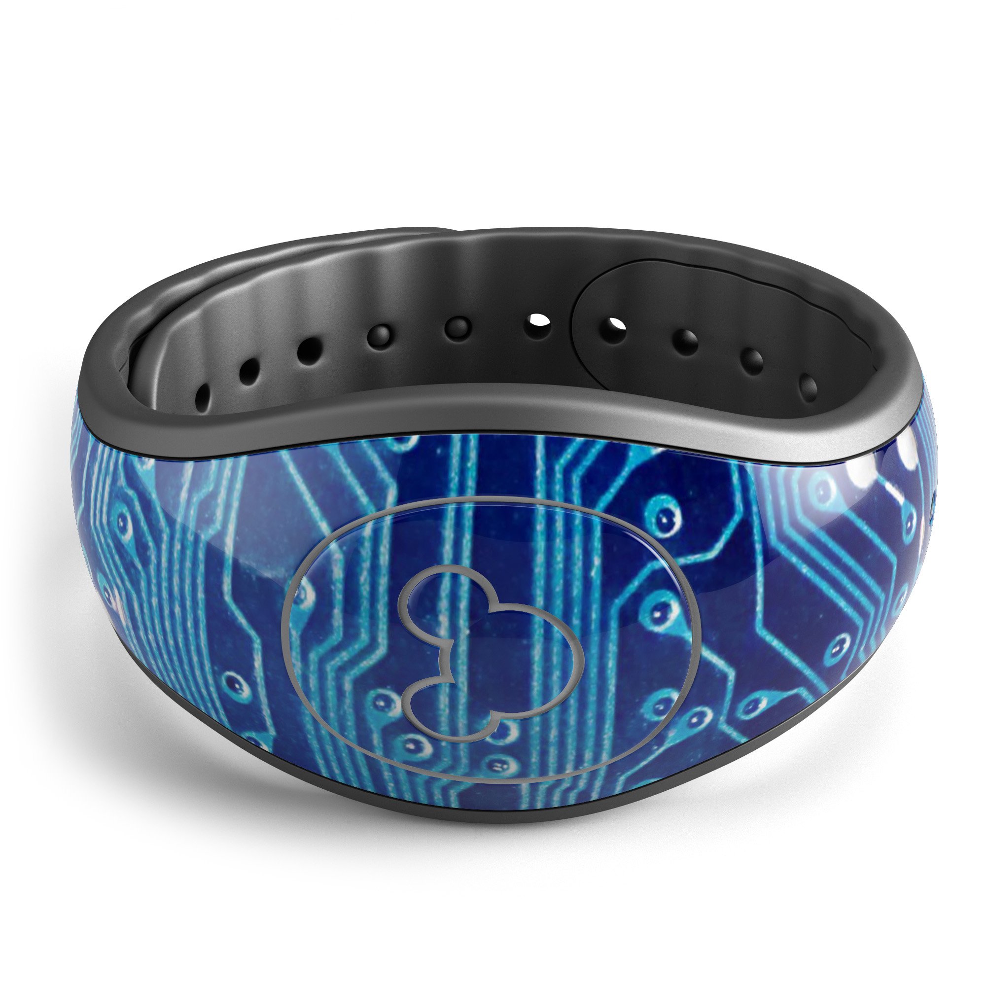 Blue Circuit Board V2 decal skin wrap kit designed for Disney Magic Band, showcasing a vibrant circuit board pattern.