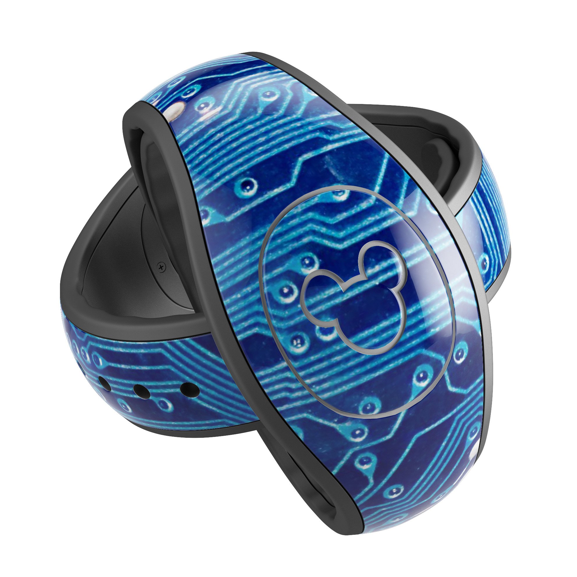 Blue Circuit Board V2 decal skin wrap kit designed for Disney Magic Band, showcasing a vibrant circuit board pattern.