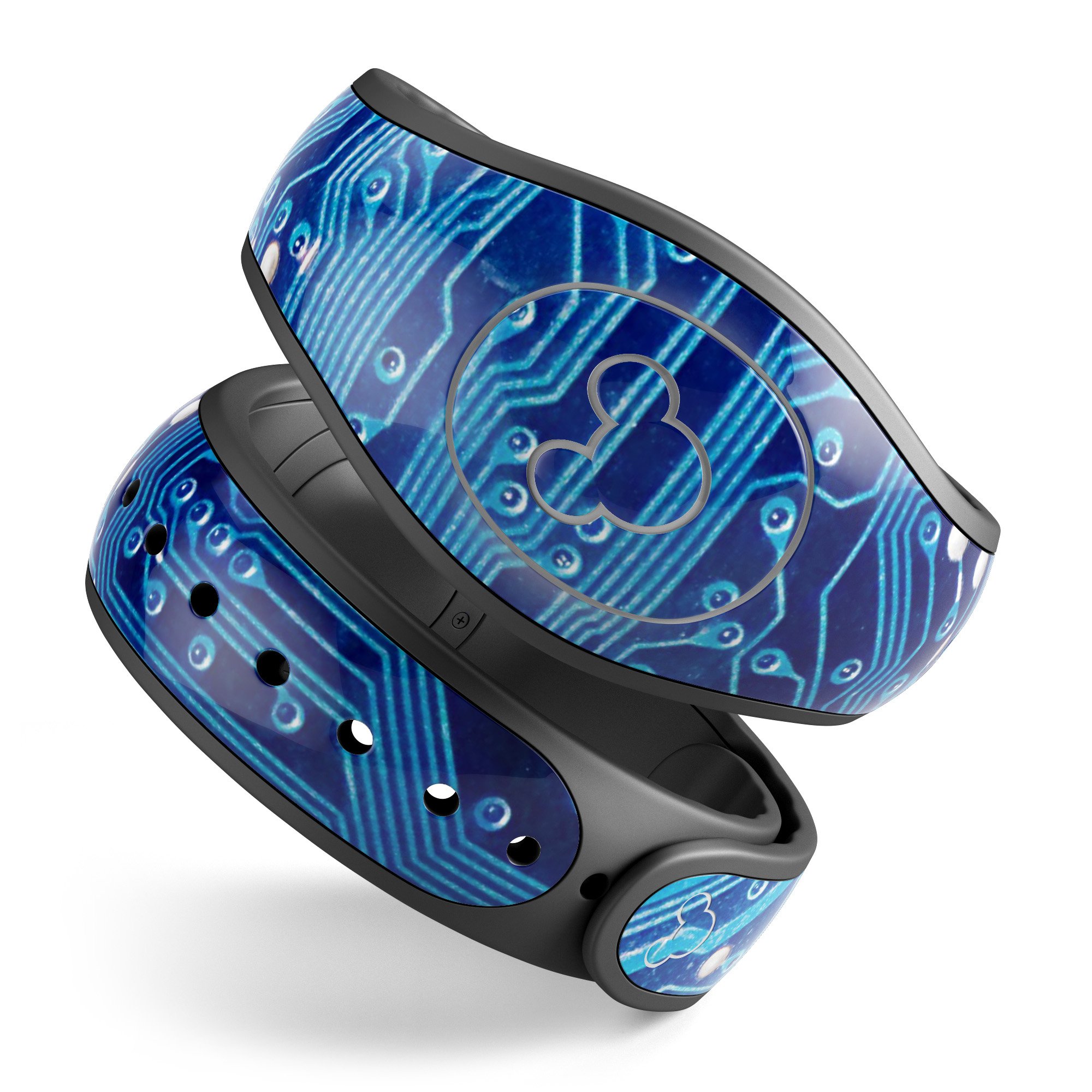 Blue Circuit Board V2 decal skin wrap kit designed for Disney Magic Band, showcasing a vibrant circuit board pattern.