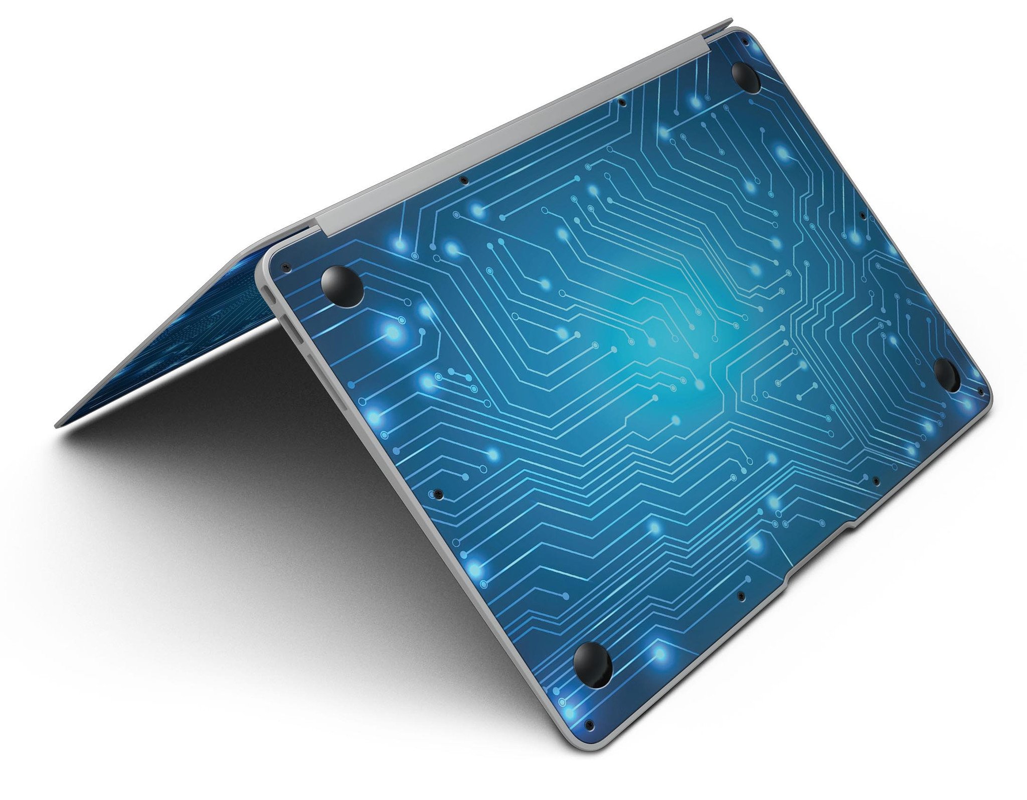 Blue Circuit Board V2 skin kit for MacBook Air, showcasing a vibrant blue circuit design on premium vinyl material.