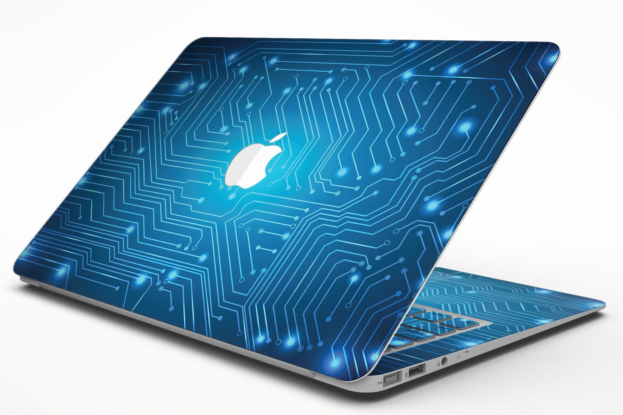 Blue Circuit Board V2 skin kit for MacBook Air, showcasing a vibrant blue circuit design on premium vinyl material.