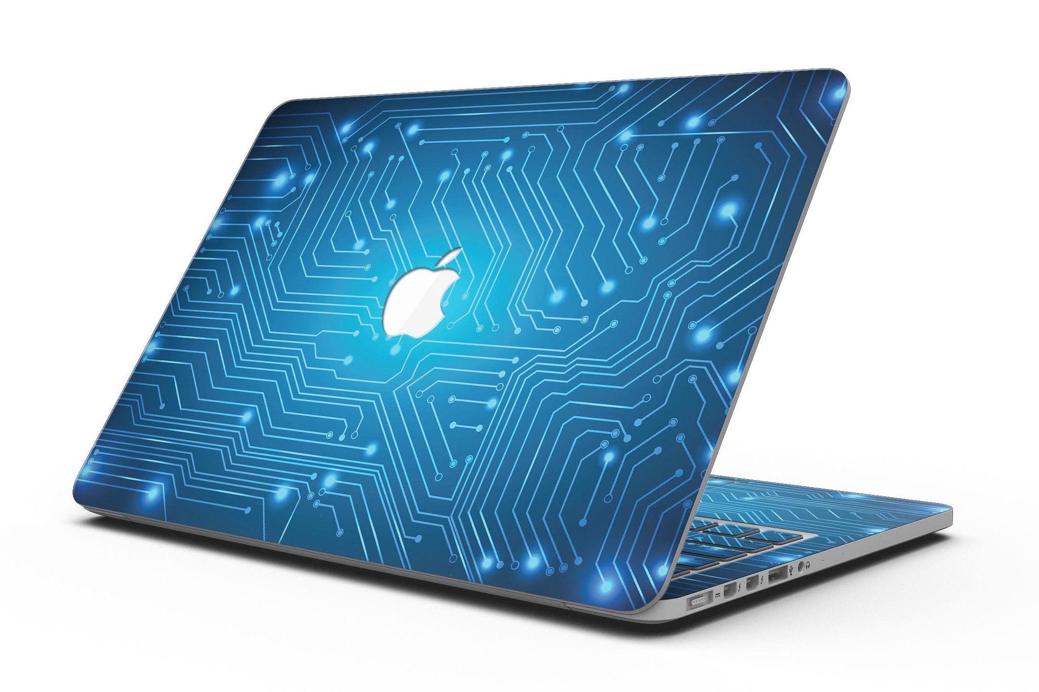 Blue Circuit Board V2 skin for MacBook Pro with Retina Display, showcasing a vibrant circuit design that adds style and protection.