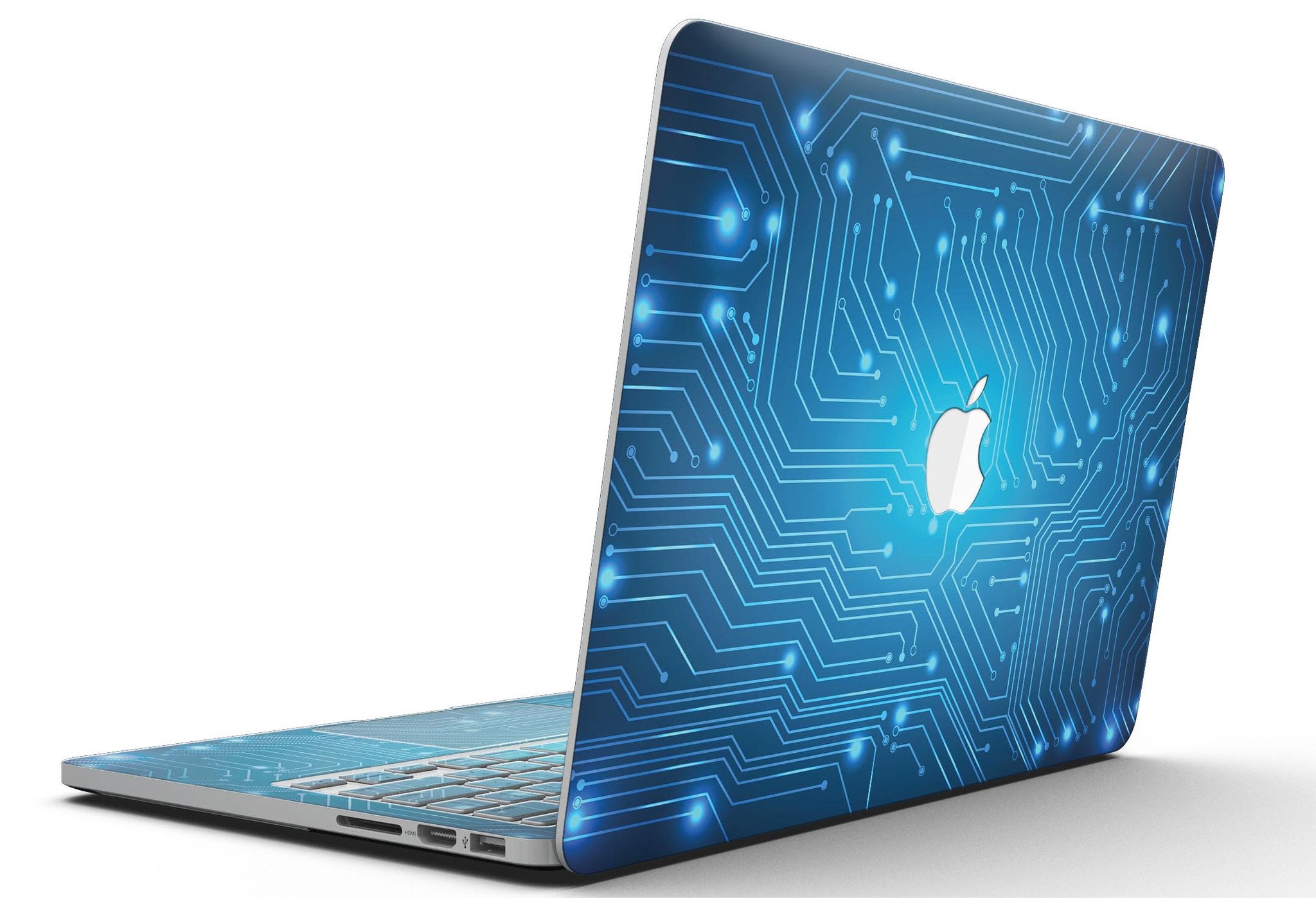 Blue Circuit Board V2 skin for MacBook Pro with Retina Display, showcasing a vibrant circuit design that adds style and protection.