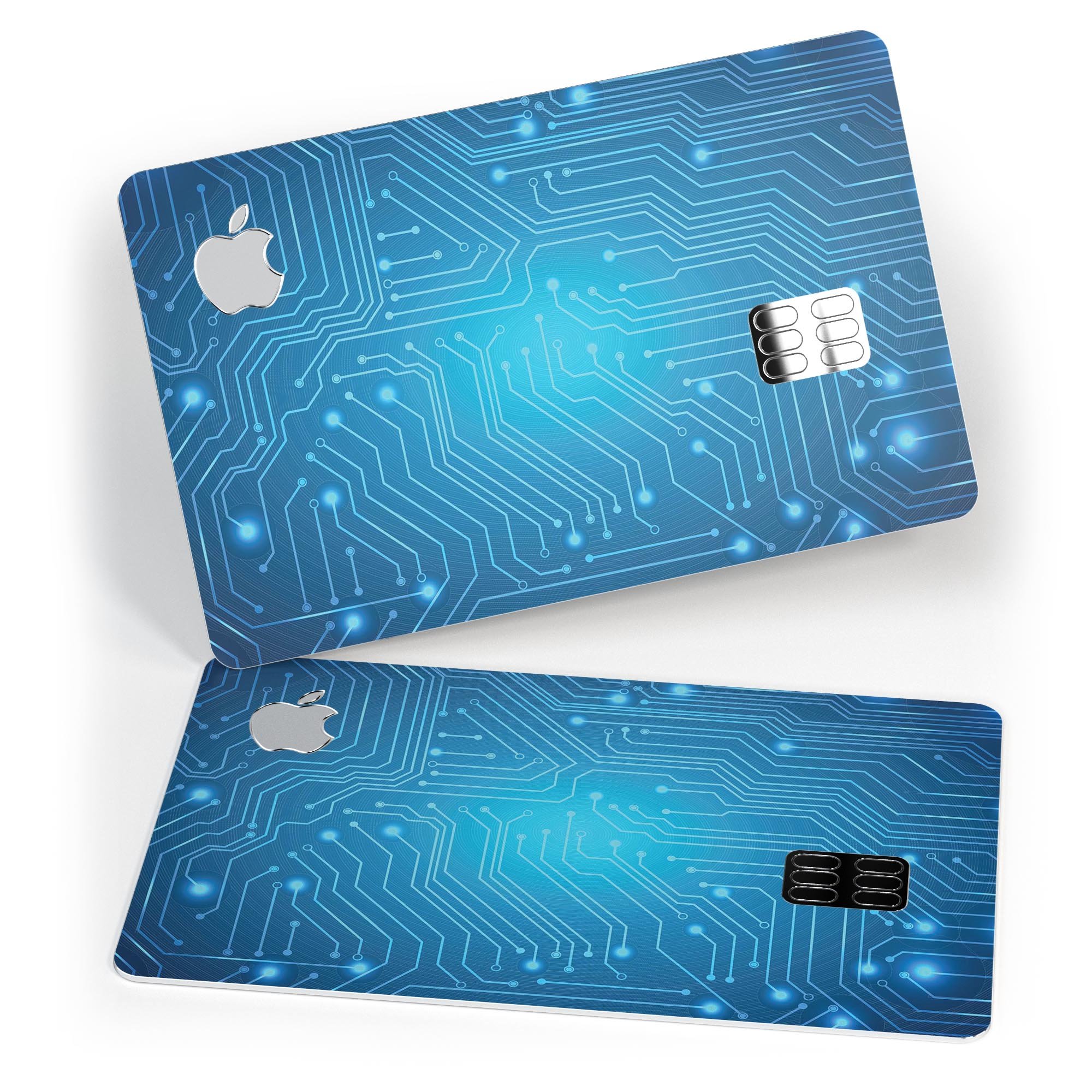 Blue Circuit Board V2 decal skin for Apple Card, showcasing a vibrant circuit design with a premium finish.