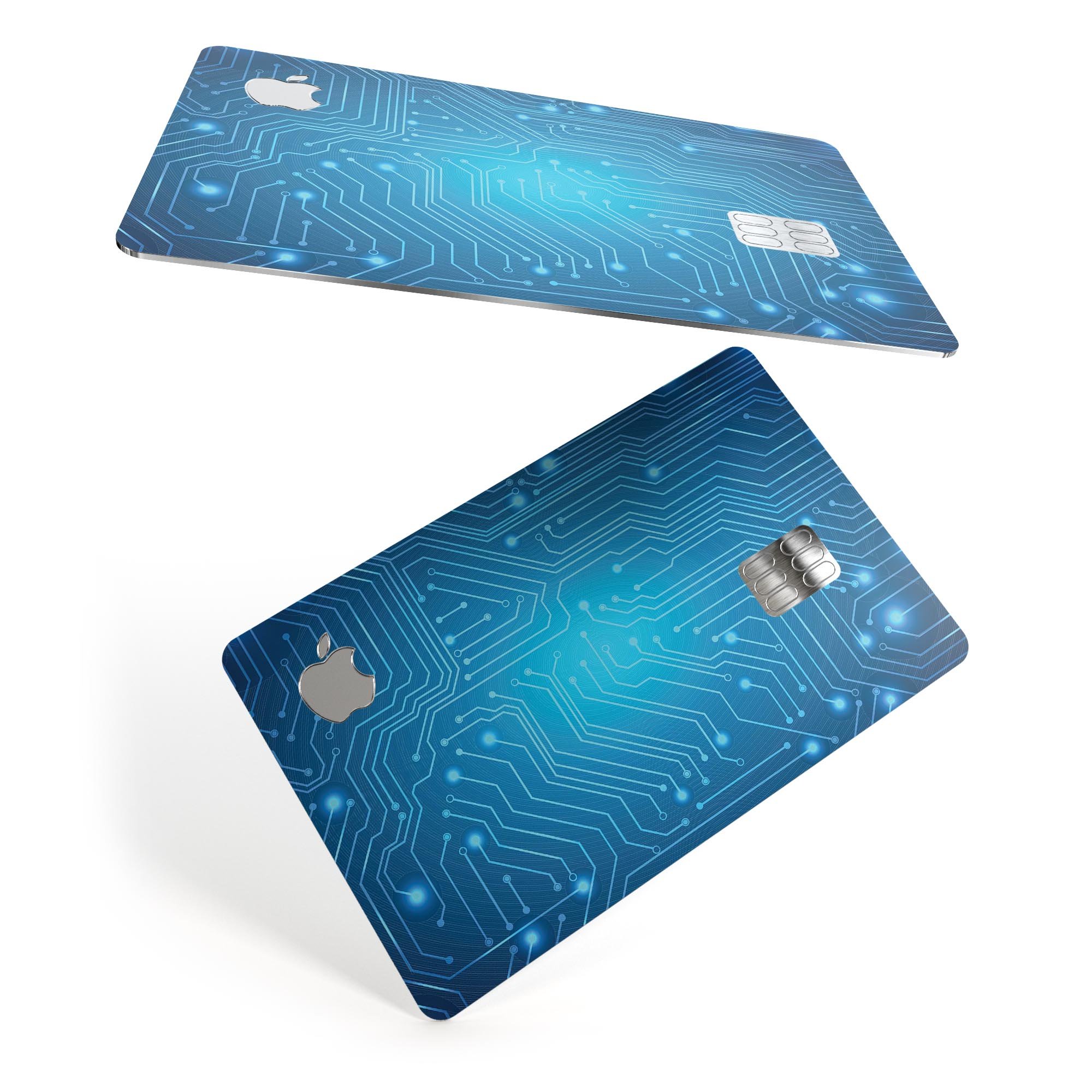 Blue Circuit Board V2 decal skin for Apple Card, showcasing a vibrant circuit design with a premium finish.