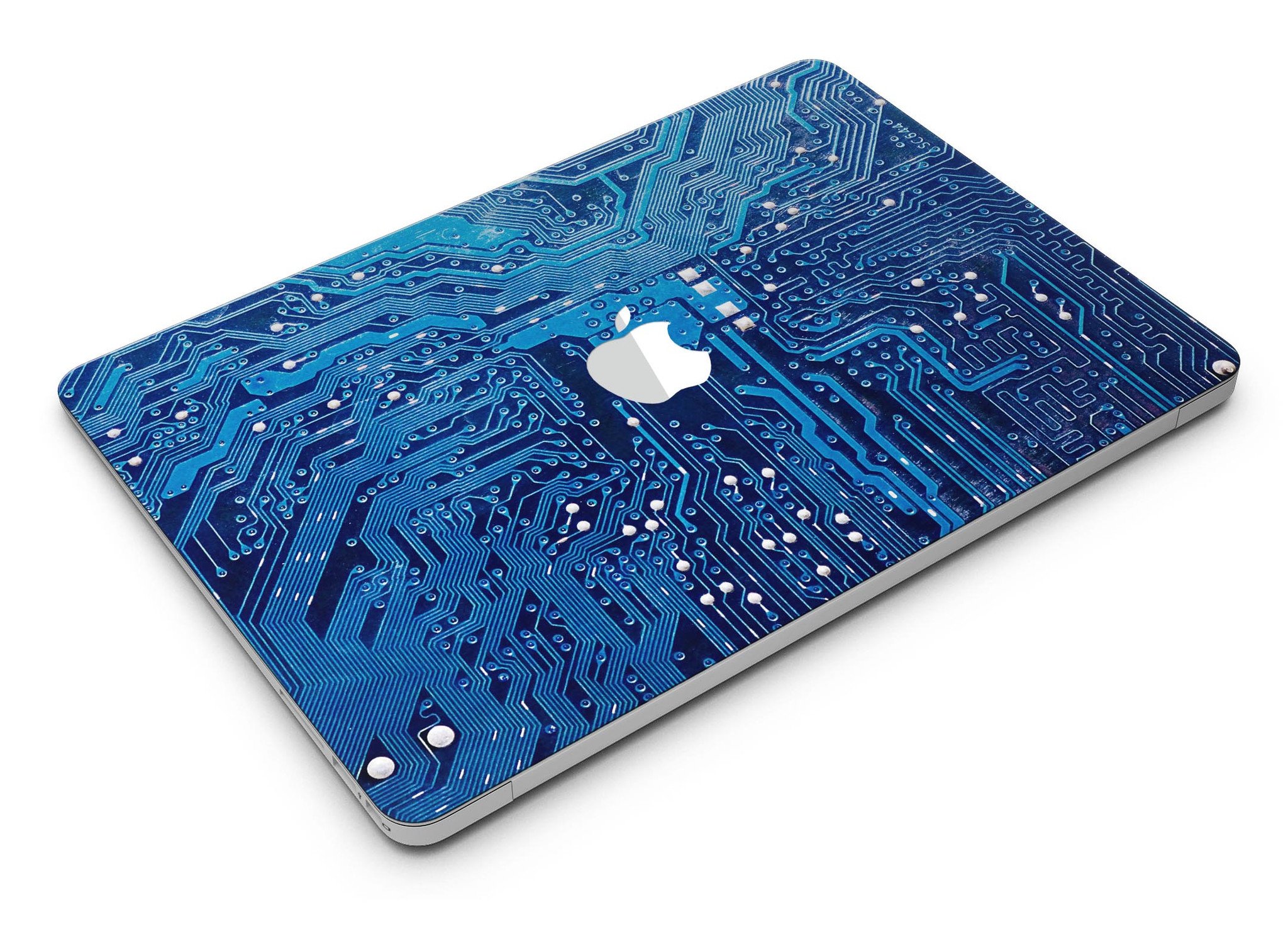 Blue Circuit Board V1 Skin Kit for MacBook Air, showcasing a vibrant circuit board design on premium vinyl.