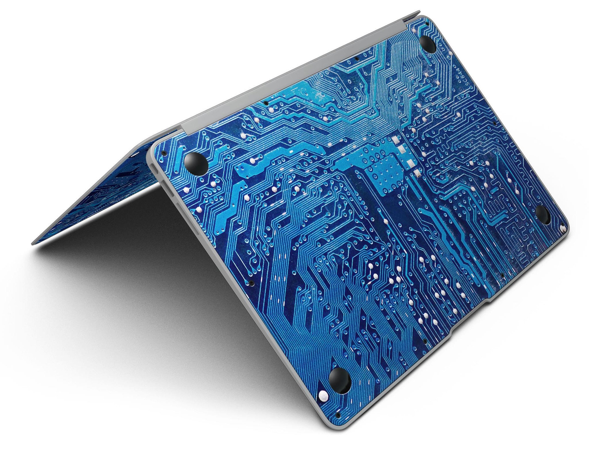 Blue Circuit Board V1 Skin Kit for MacBook Air, showcasing a vibrant circuit board design on premium vinyl.