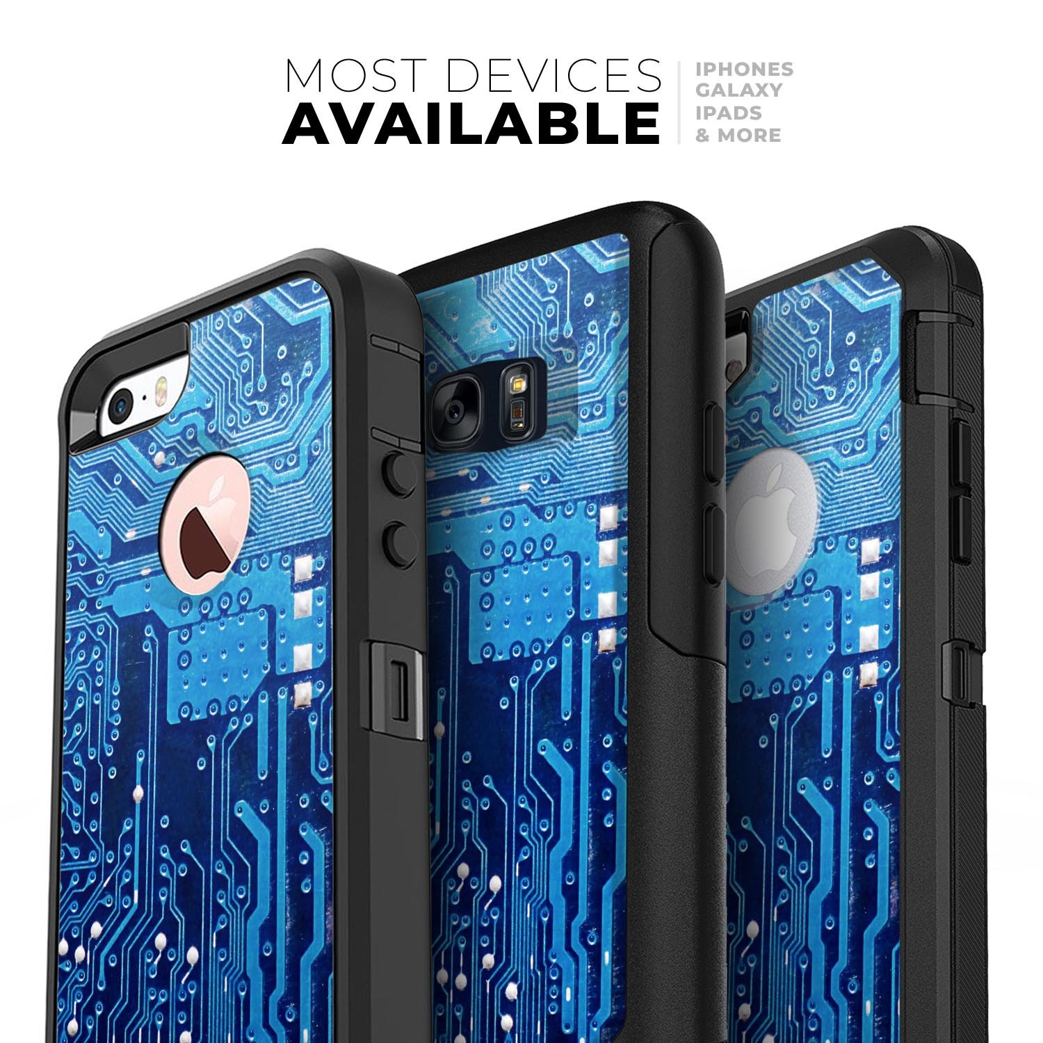 Blue Circuit Board V1 Skin Kit for iPhone OtterBox Cases featuring a modern design and premium materials.