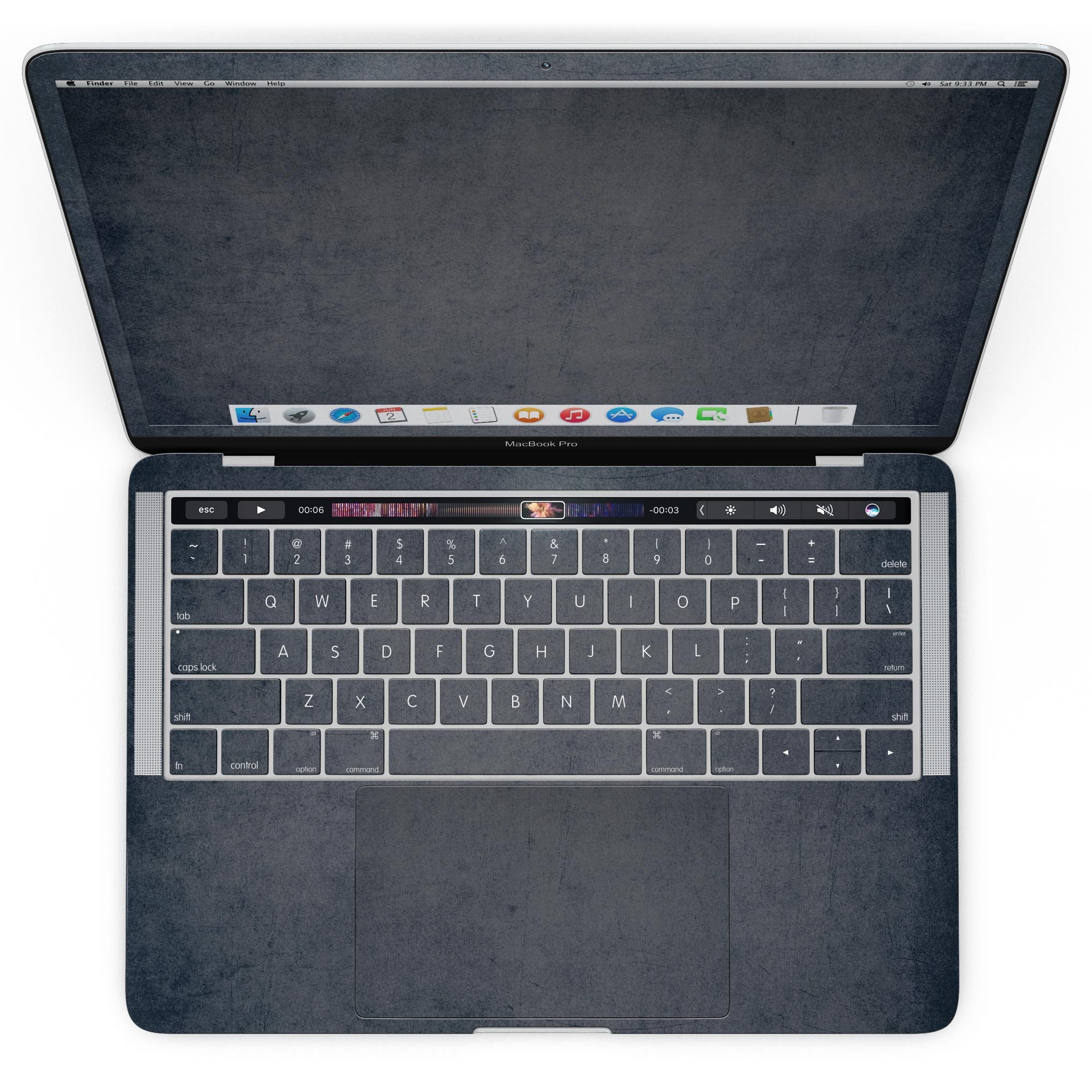 Blue Concrete Grunge Surface Skin Kit for MacBook Pro with Touch Bar, showcasing a stylish design that protects the device.