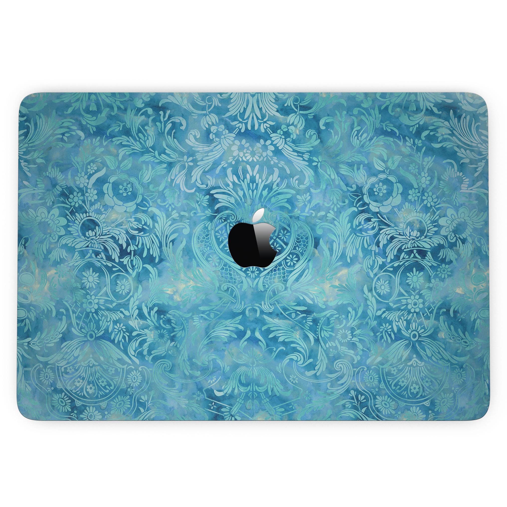 Blue Damask v2 Watercolor Pattern skin for MacBook Pro with Touch Bar, showcasing vibrant colors and intricate design.