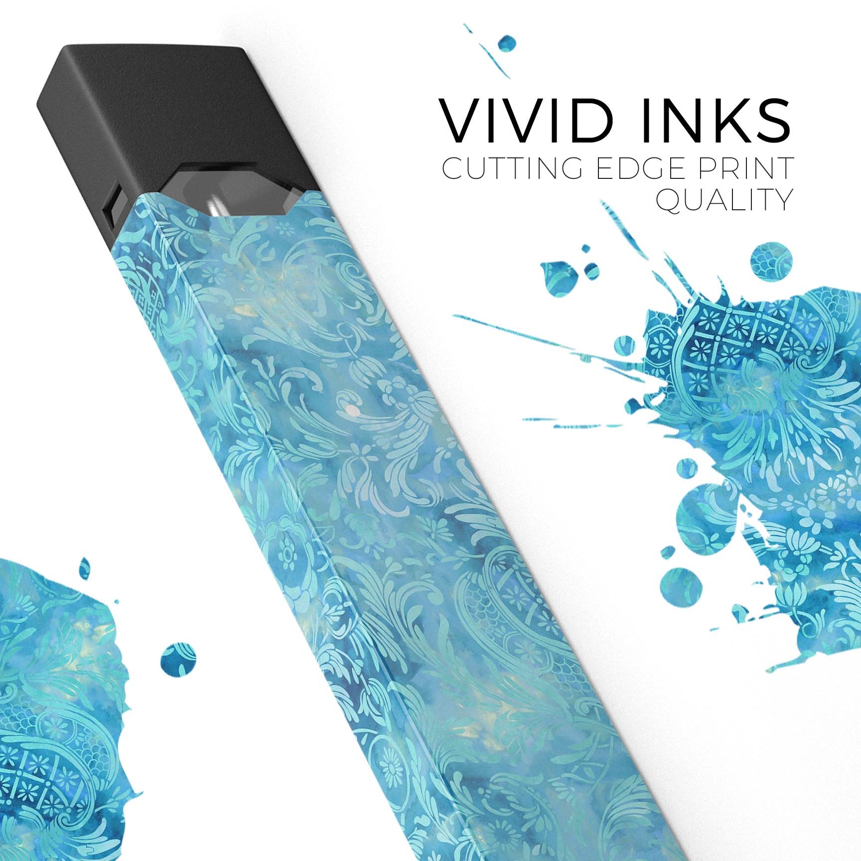 Blue Damask v2 Watercolor Pattern skin wrap for JUUL device, showcasing vibrant colors and intricate design.