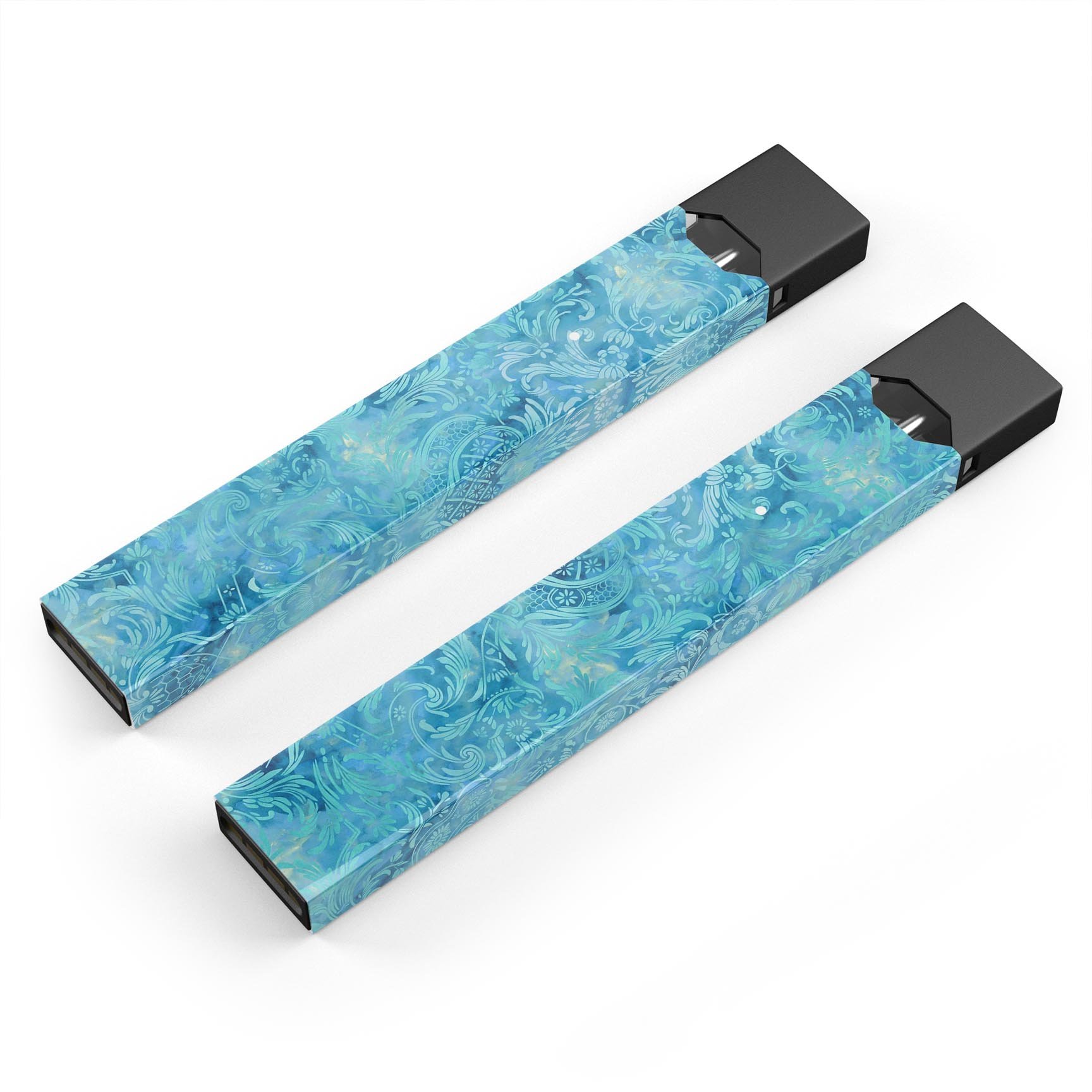 Blue Damask v2 Watercolor Pattern skin wrap for JUUL device, showcasing vibrant colors and intricate design.