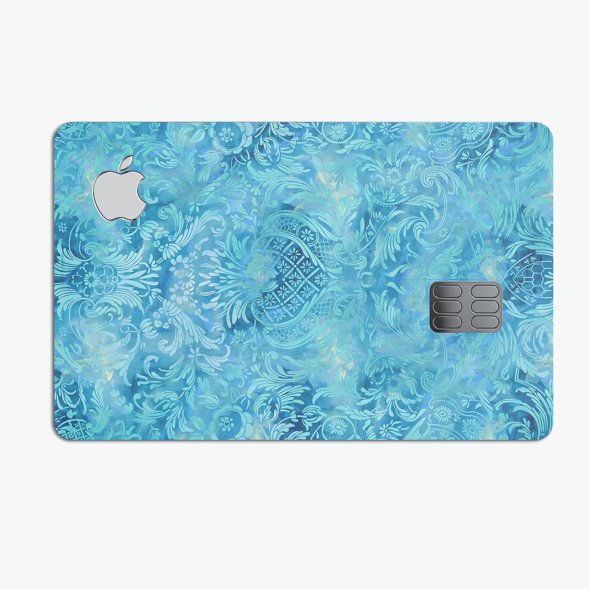 Blue Damask v2 Watercolor Pattern skin for Apple Card, showcasing intricate design and premium quality.
