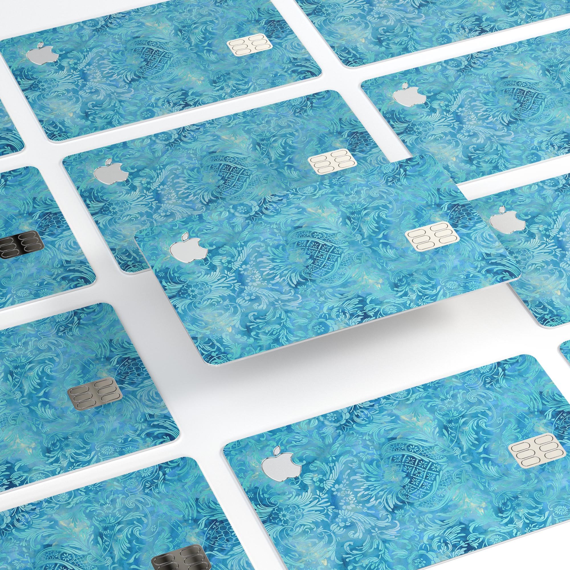 Blue Damask v2 Watercolor Pattern skin for Apple Card, showcasing intricate design and premium quality.
