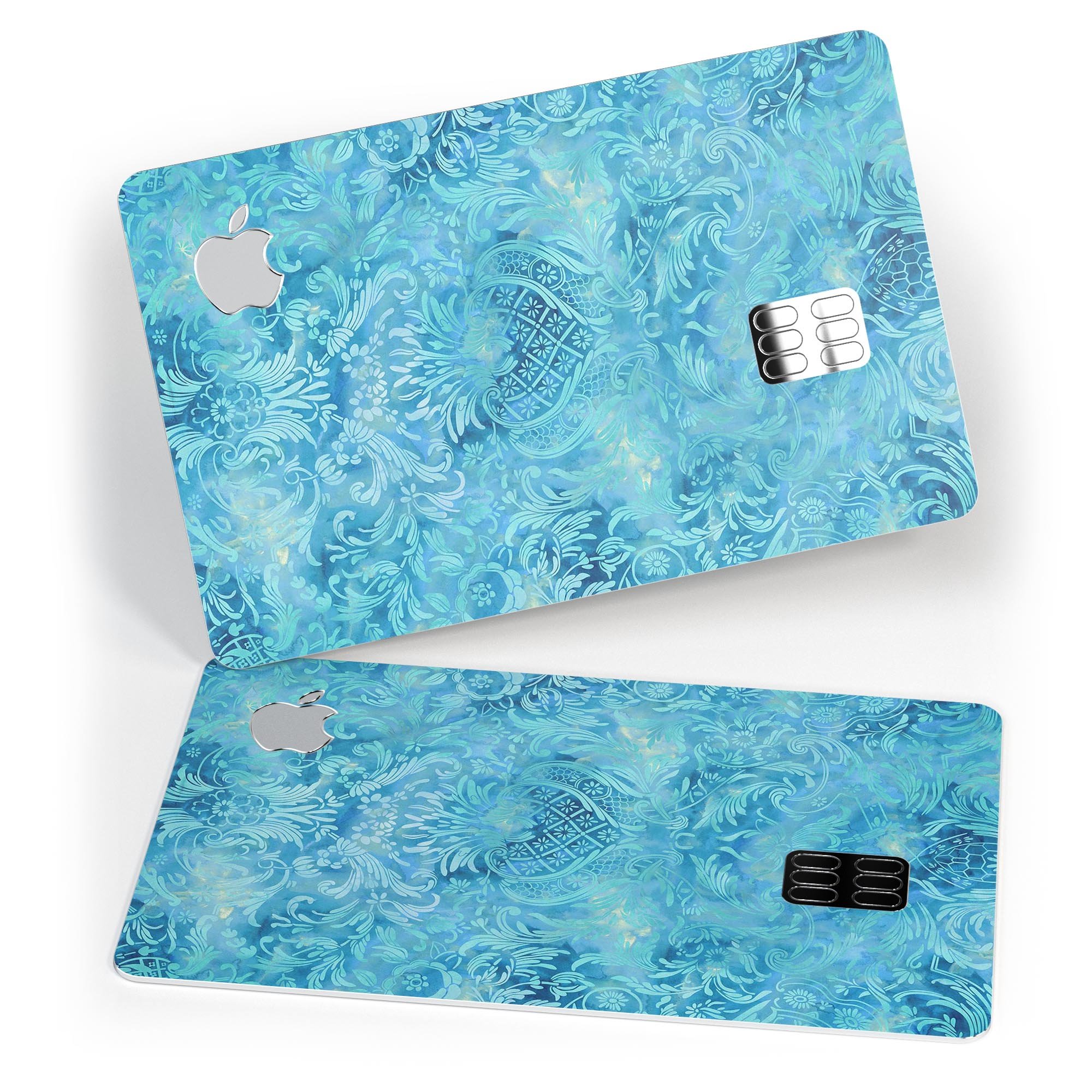 Blue Damask v2 Watercolor Pattern skin for Apple Card, showcasing intricate design and premium quality.