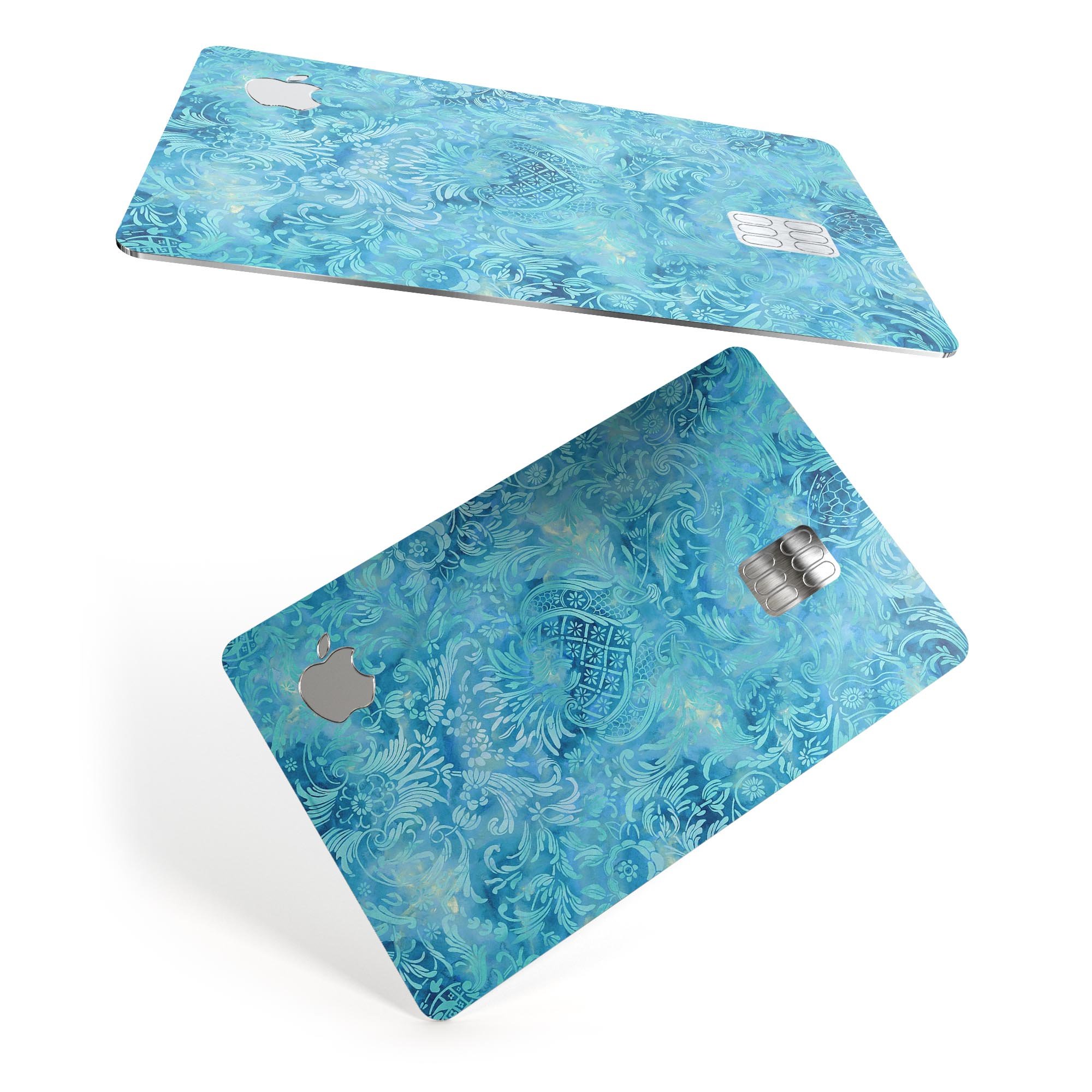 Blue Damask v2 Watercolor Pattern skin for Apple Card, showcasing intricate design and premium quality.