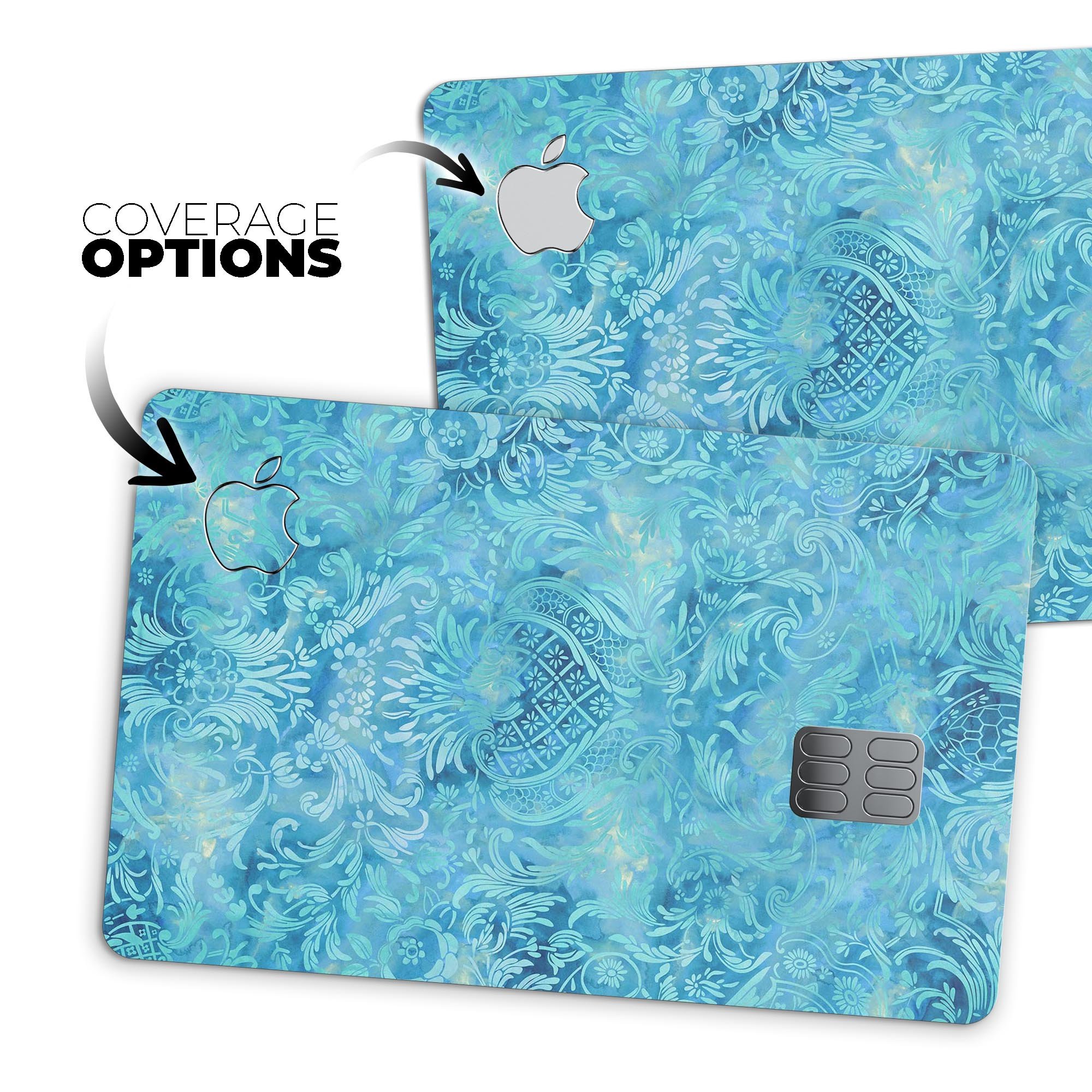 Blue Damask v2 Watercolor Pattern skin for Apple Card, showcasing intricate design and premium quality.