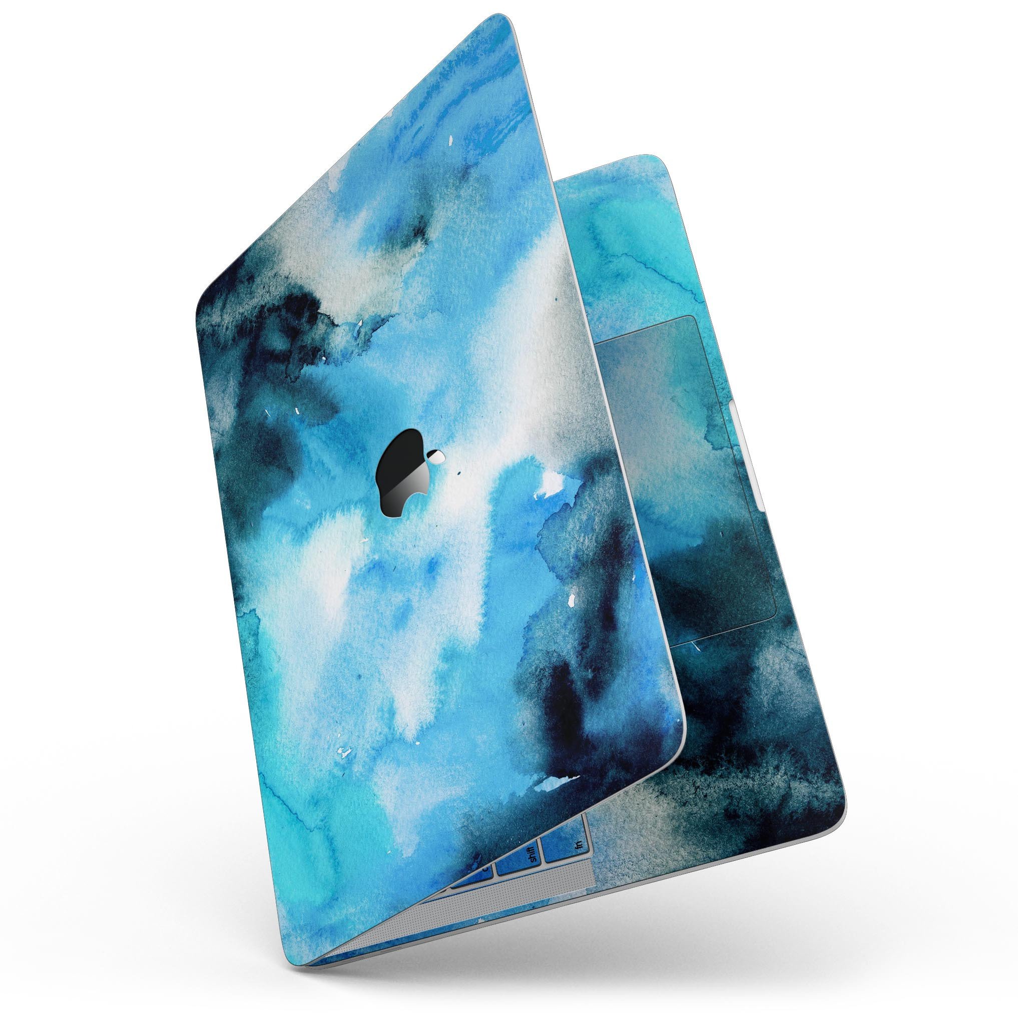 Blue Dark 32 Absorbed Watercolor Texture skin for 13" MacBook Pro without Touch Bar, showcasing vibrant colors and artistic design.