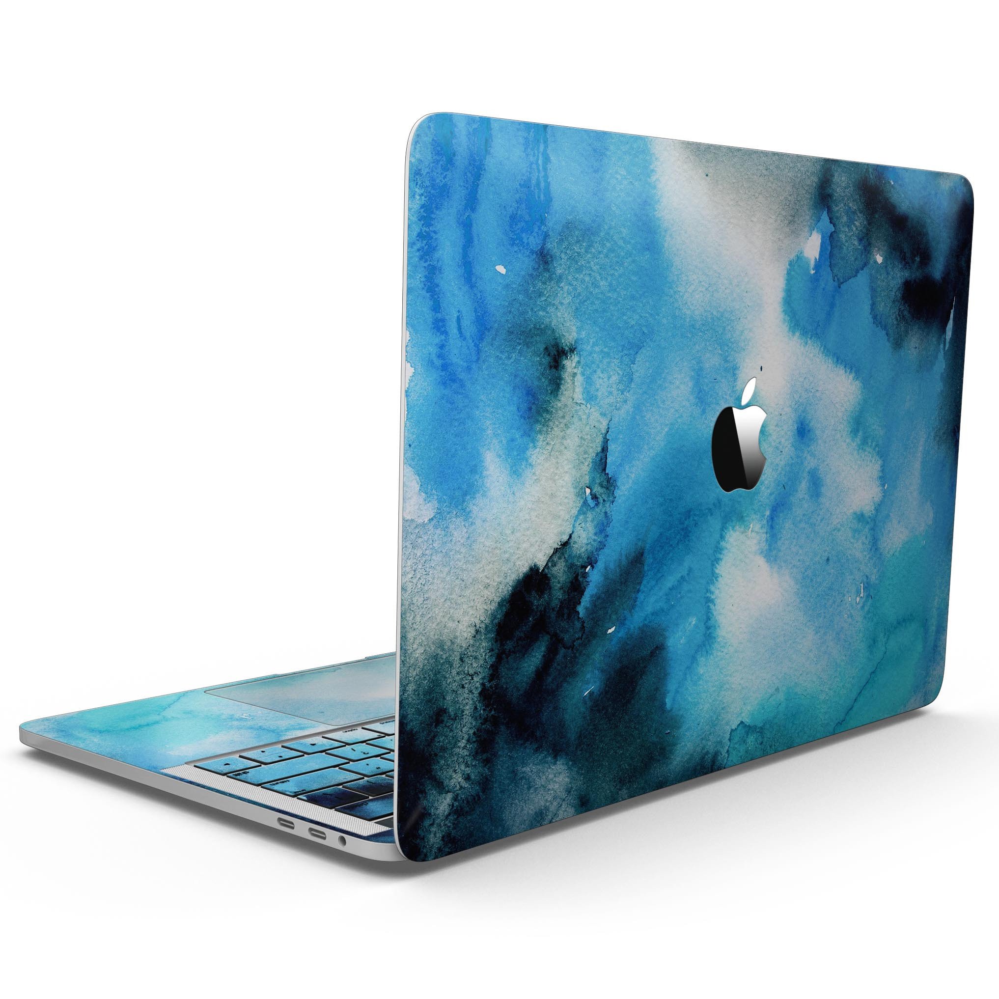 Blue Dark 32 Absorbed Watercolor Texture skin for 13" MacBook Pro without Touch Bar, showcasing vibrant colors and artistic design.