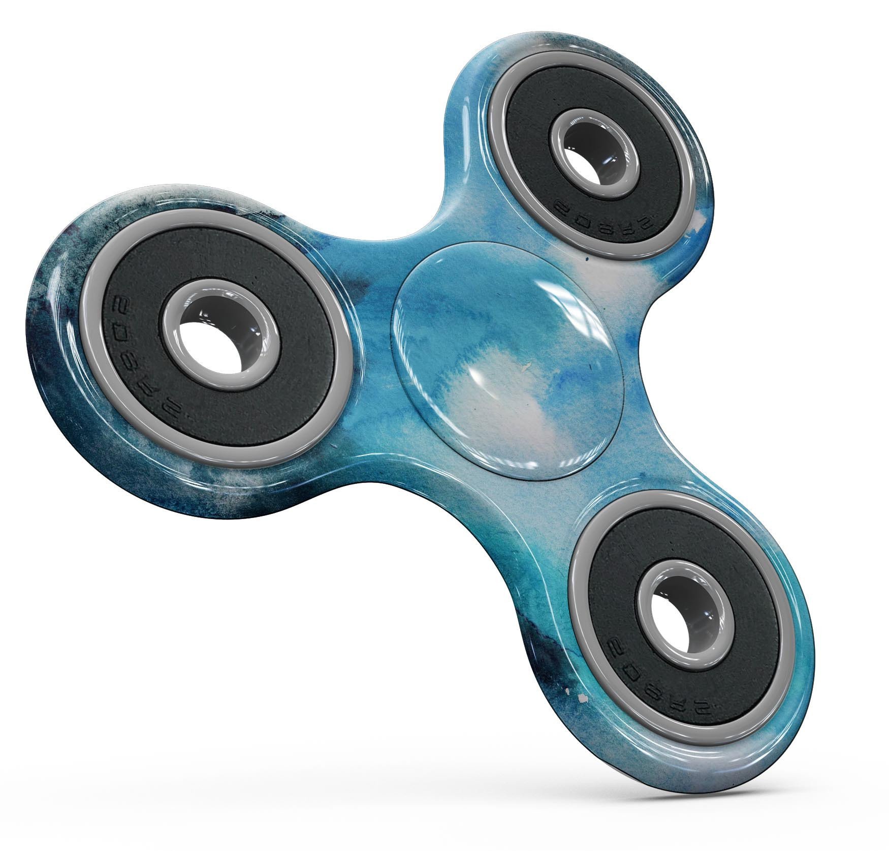 Blue Dark 32 Absorbed Watercolor Texture fidget spinner skin, showcasing vibrant colors and a unique design.
