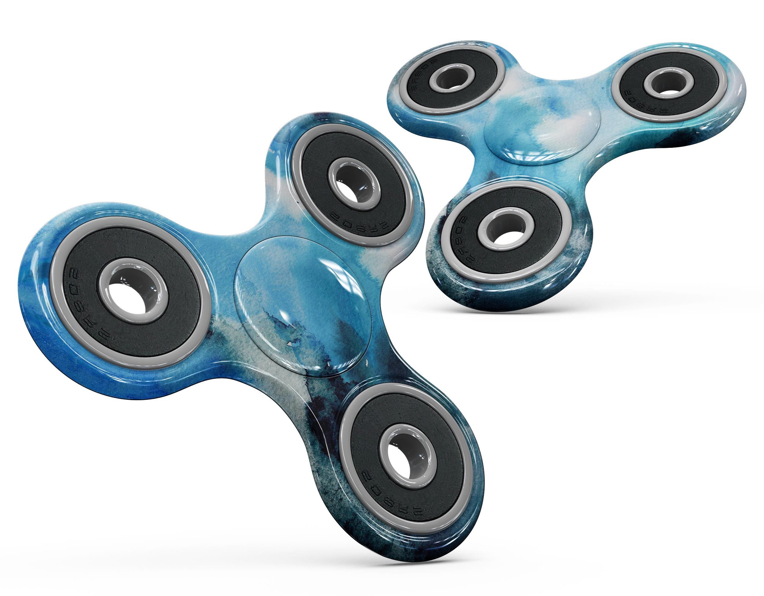 Blue Dark 32 Absorbed Watercolor Texture fidget spinner skin, showcasing vibrant colors and a unique design.