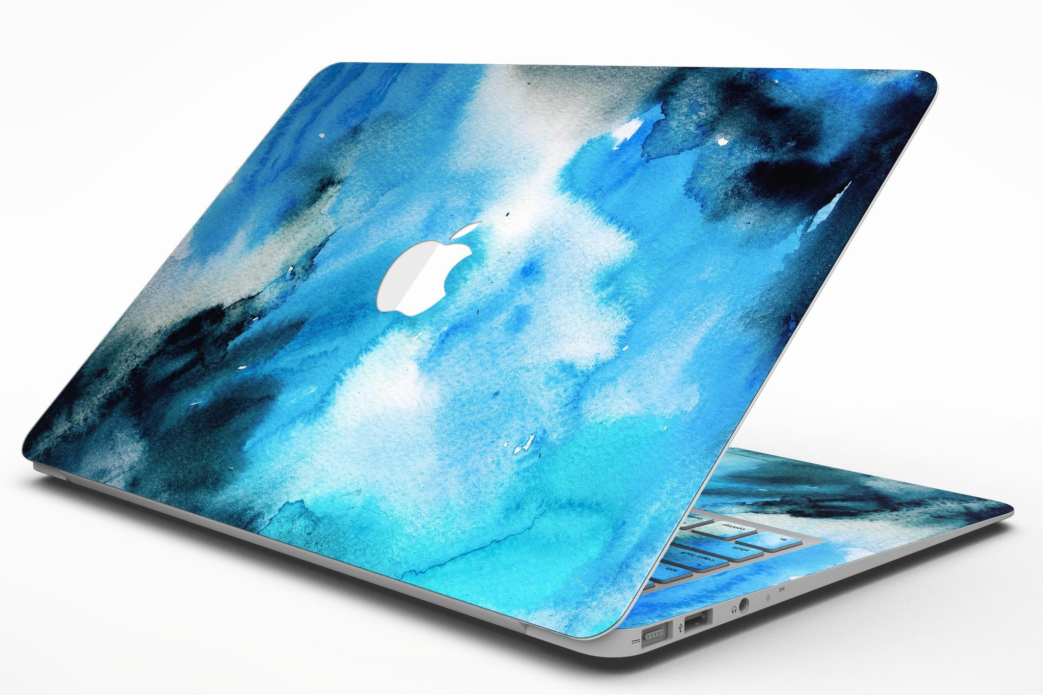 Blue Dark 32 Absorbed Watercolor Texture Skin for MacBook Air, showcasing vibrant colors and a sleek design.
