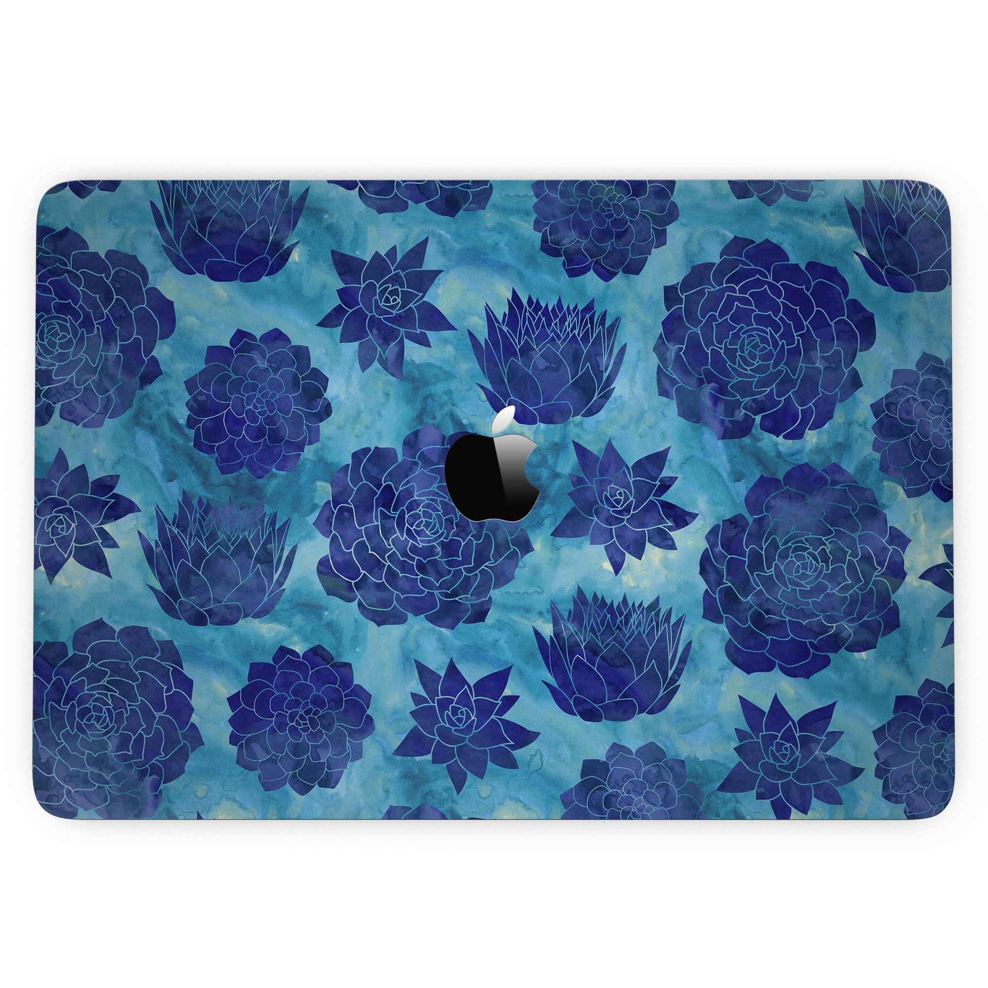 Blue Floral Succulents skin kit for 13" MacBook Pro without Touch Bar, showcasing vibrant floral design on premium vinyl.