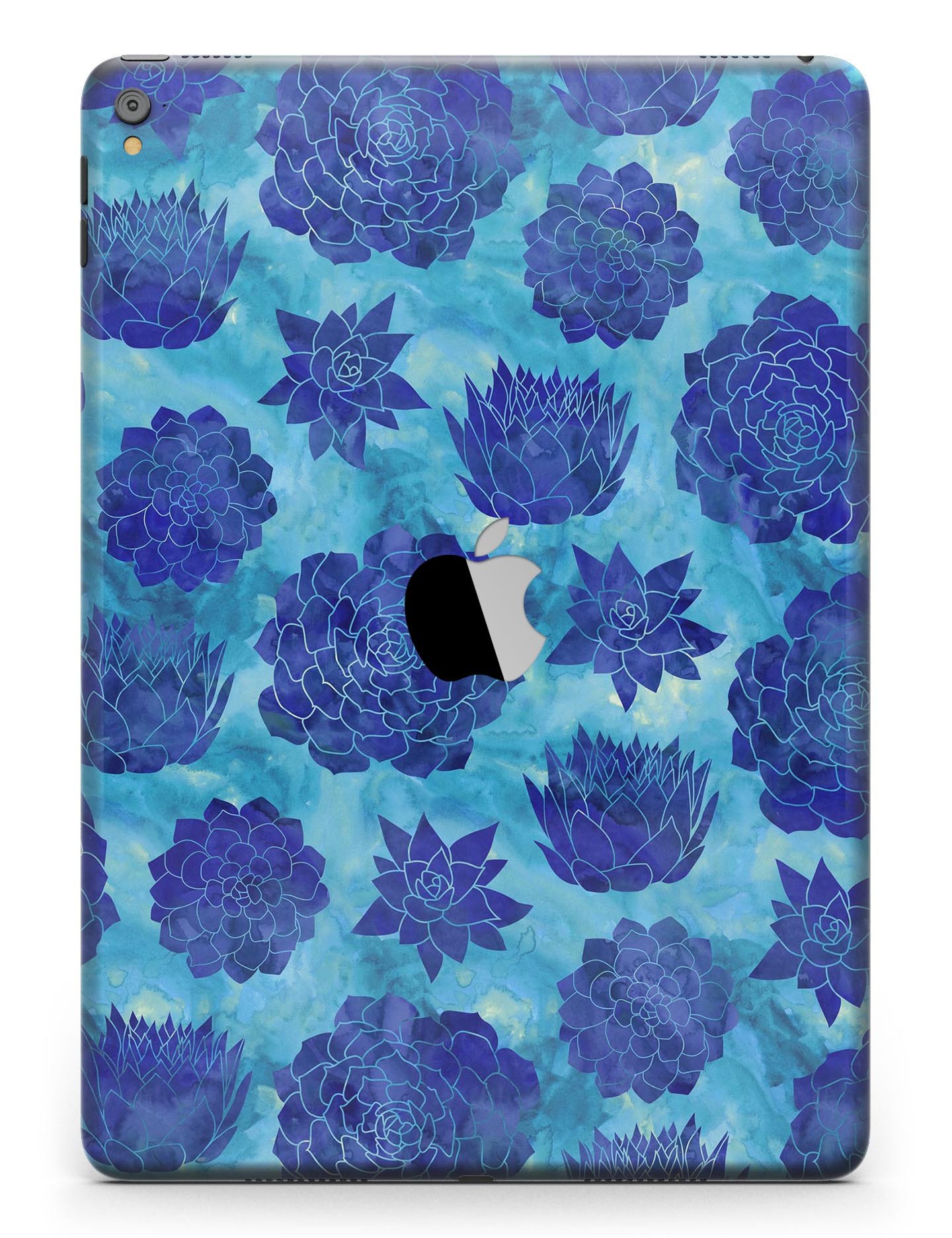 Blue Floral Succulents Full Body Skin for iPad Pro, showcasing vibrant floral design on a sleek vinyl surface.