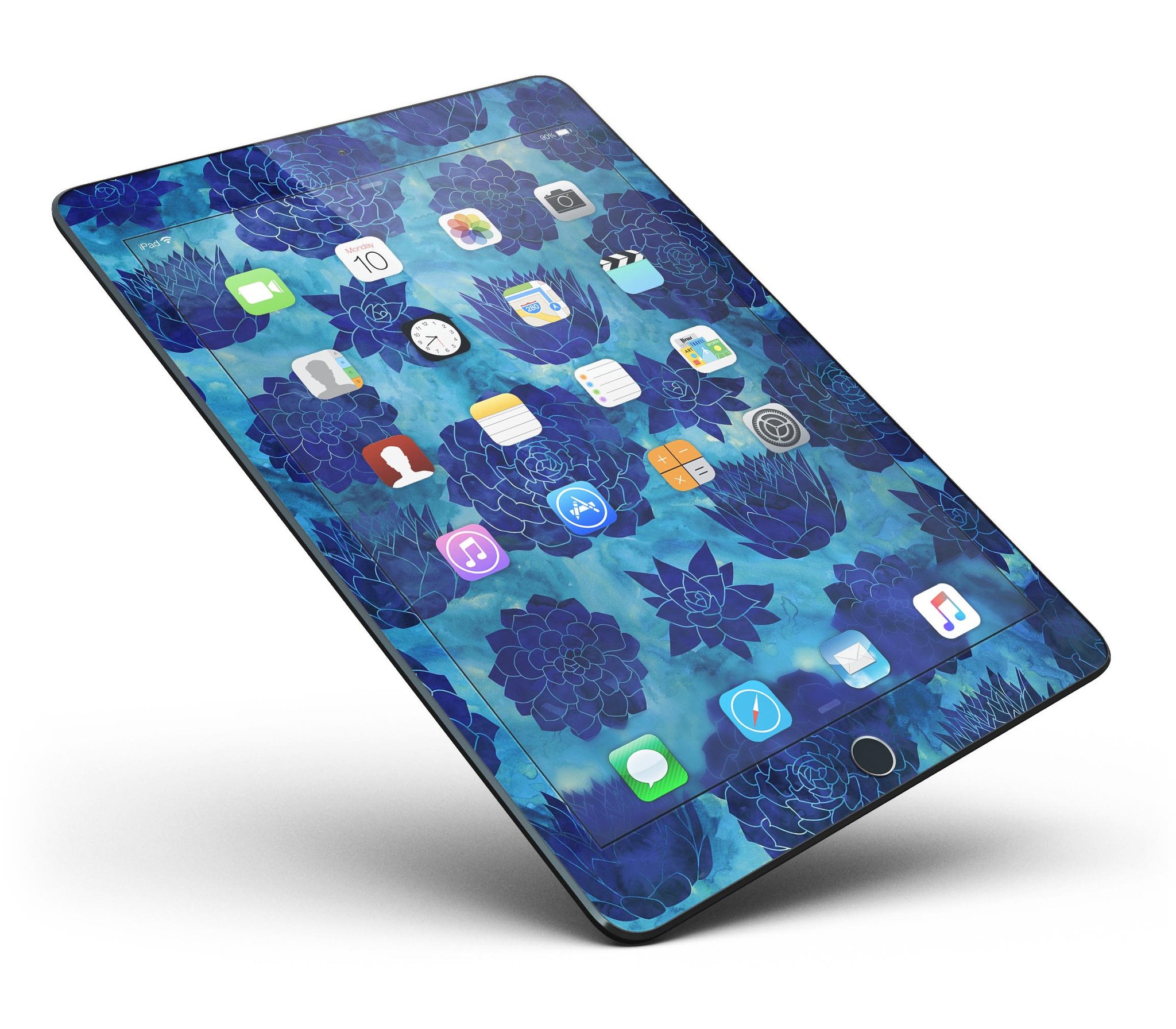 Blue Floral Succulents Full Body Skin for iPad Pro, showcasing vibrant floral design on a sleek vinyl surface.