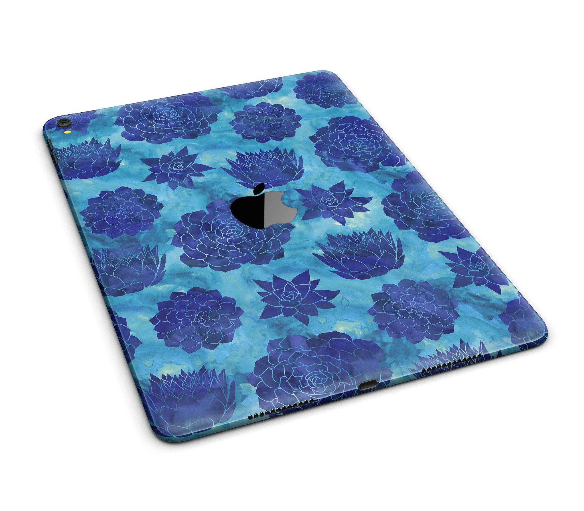 Blue Floral Succulents Full Body Skin for iPad Pro, showcasing vibrant floral design on a sleek vinyl surface.