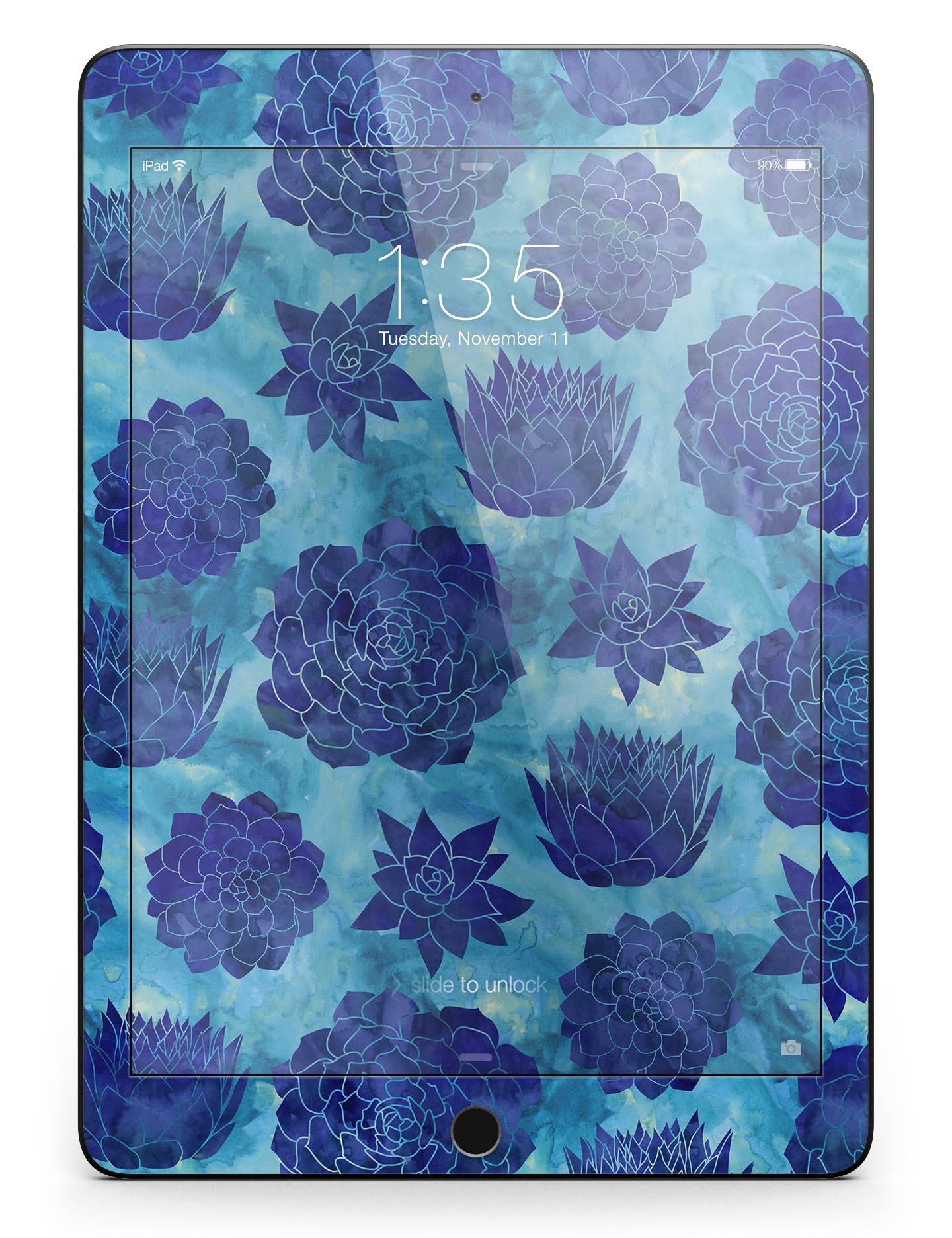Blue Floral Succulents Full Body Skin for iPad Pro, showcasing vibrant floral design on a sleek vinyl surface.