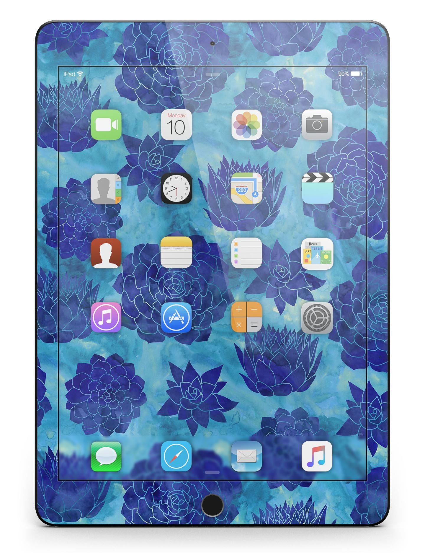 Blue Floral Succulents Full Body Skin for iPad Pro, showcasing vibrant floral design on a sleek vinyl surface.