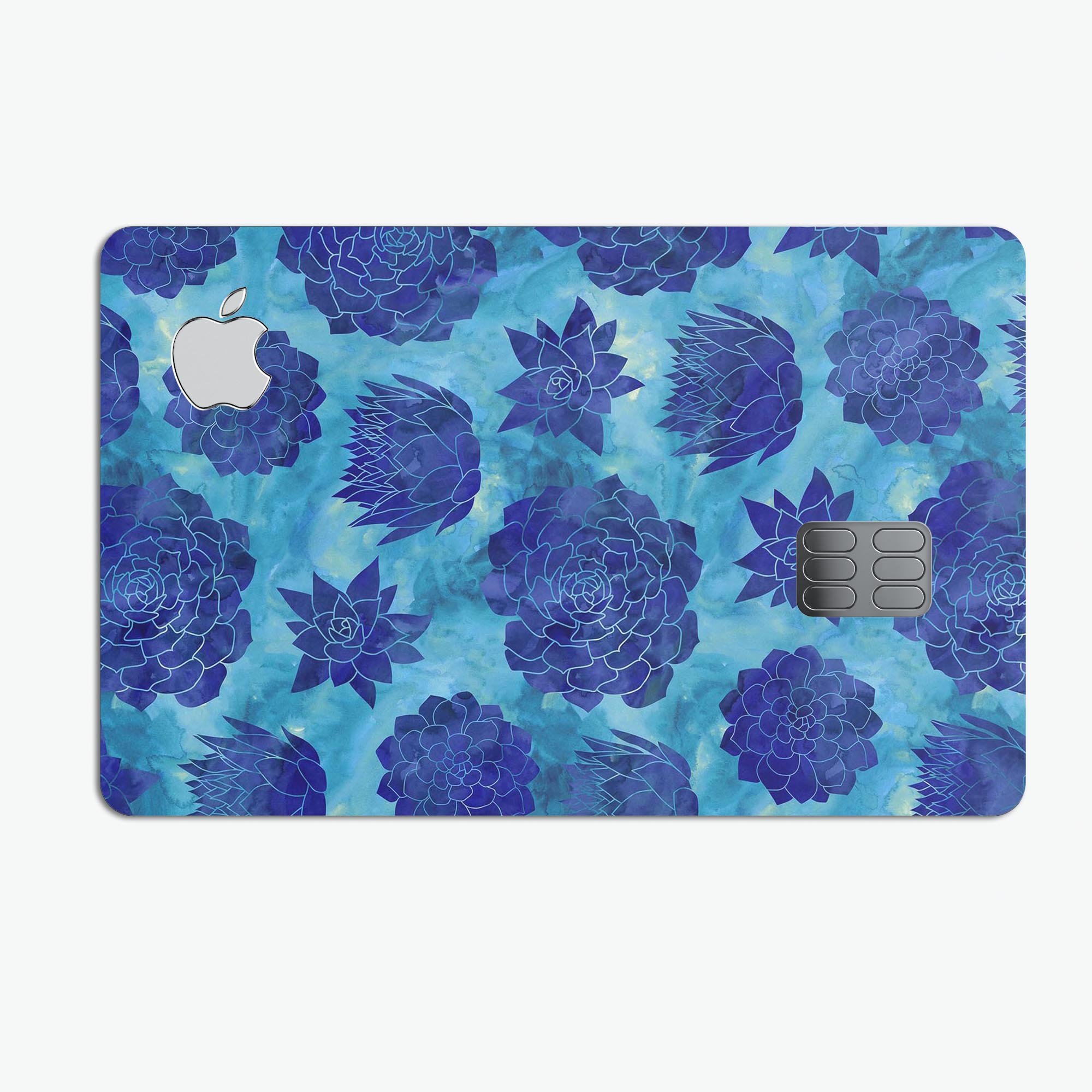 Blue Floral Succulents decal skin for Apple Card, showcasing vibrant floral design and premium vinyl material.