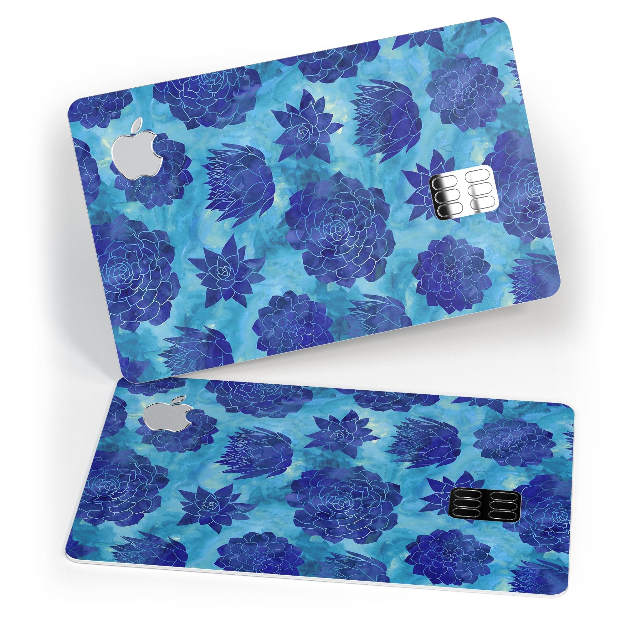 Blue Floral Succulents decal skin for Apple Card, showcasing vibrant floral design and premium vinyl material.
