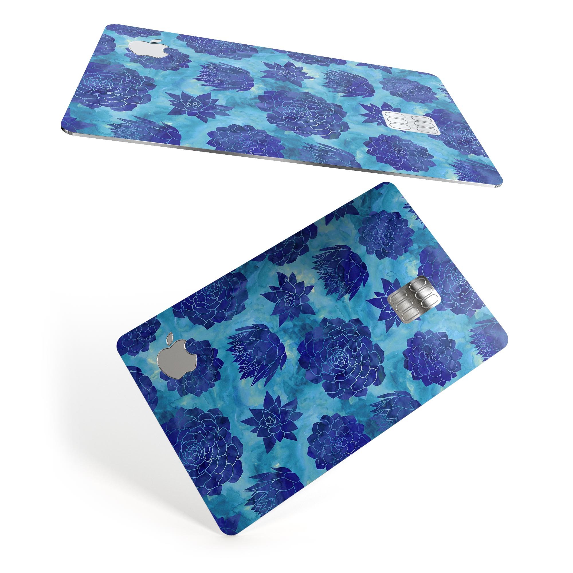 Blue Floral Succulents decal skin for Apple Card, showcasing vibrant floral design and premium vinyl material.