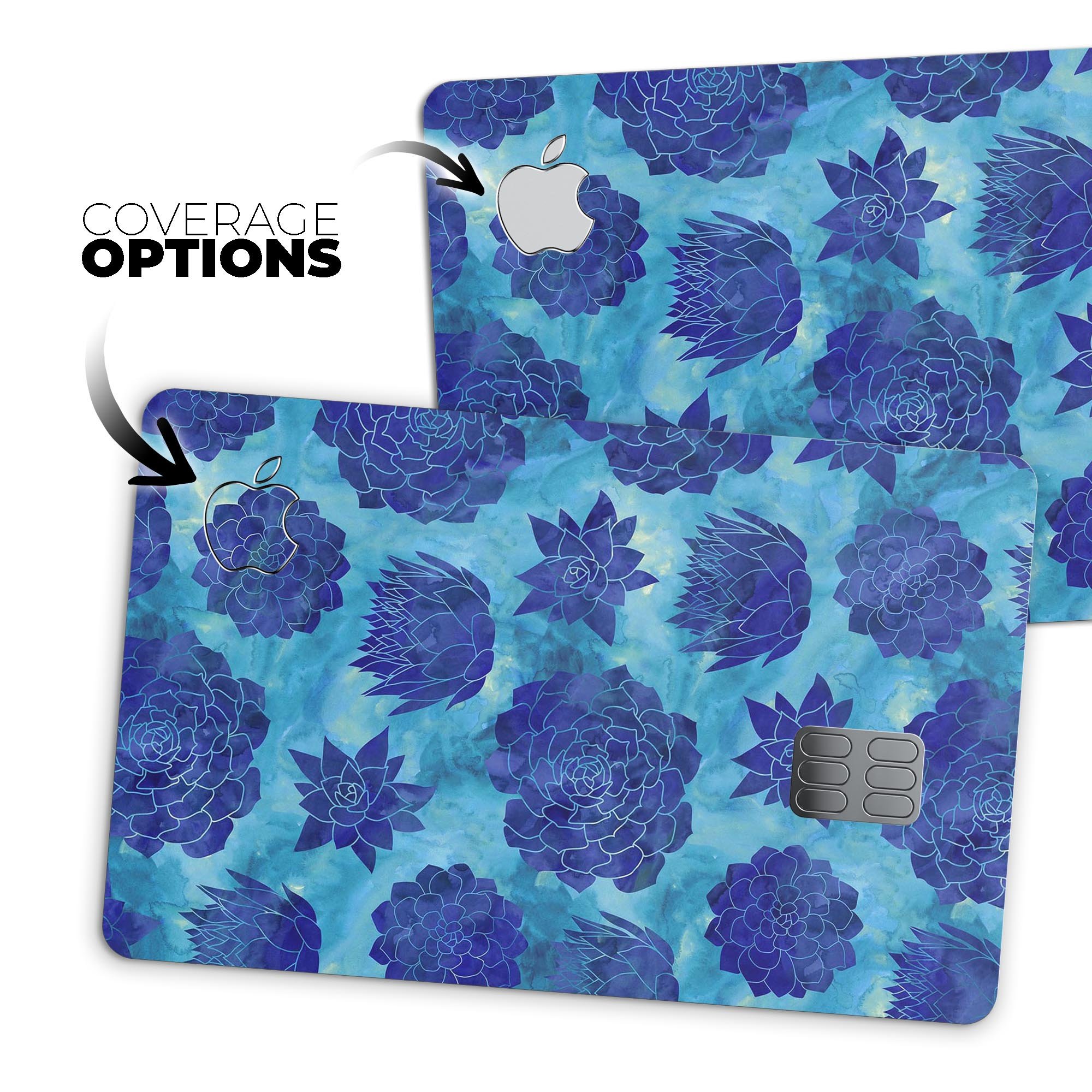 Blue Floral Succulents decal skin for Apple Card, showcasing vibrant floral design and premium vinyl material.
