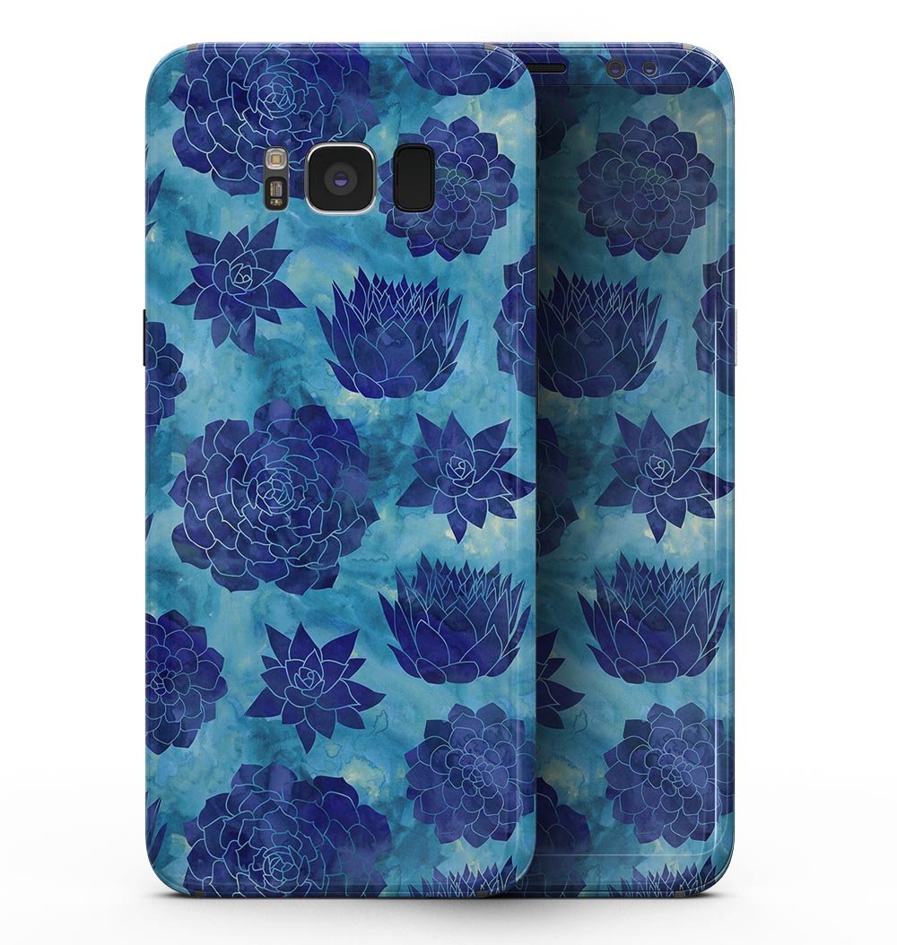 Blue Floral Succulents skin kit for Samsung Galaxy S8, showcasing vibrant floral patterns on a sleek vinyl surface.