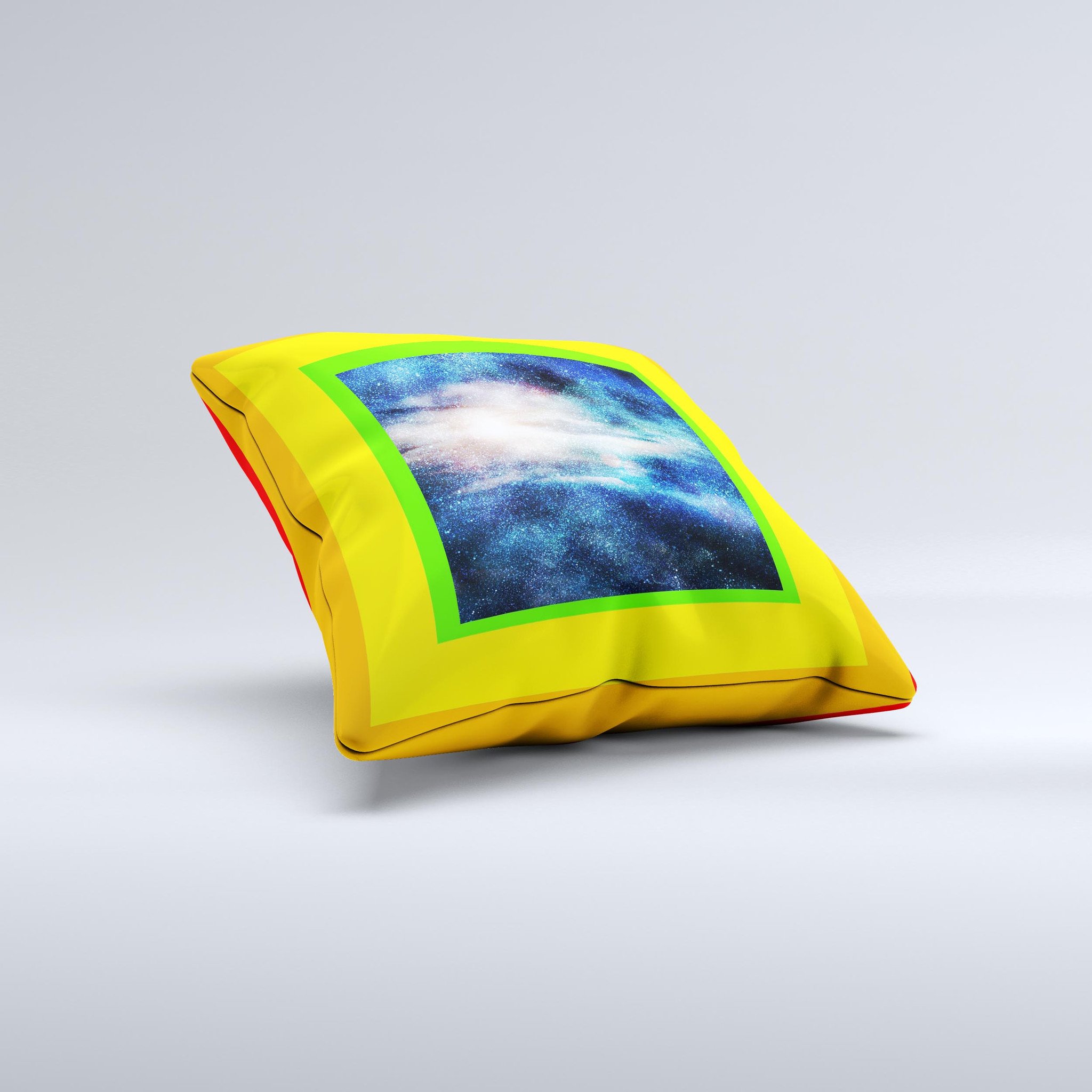 Blue Gold Glowing Star-Wave Decorative Throw Pillow with intricate design and vibrant colors, handcrafted in Virginia.