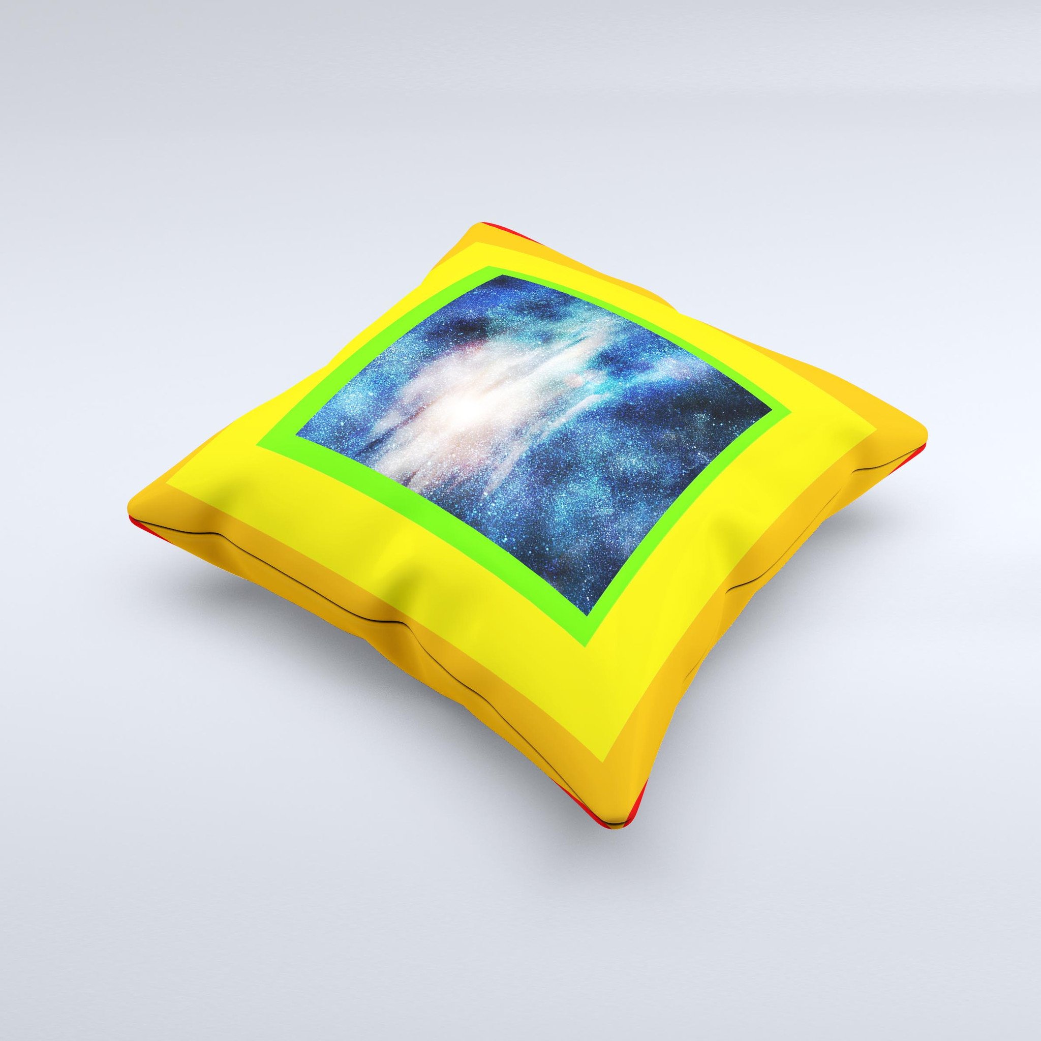 Blue Gold Glowing Star-Wave Decorative Throw Pillow with intricate design and vibrant colors, handcrafted in Virginia.
