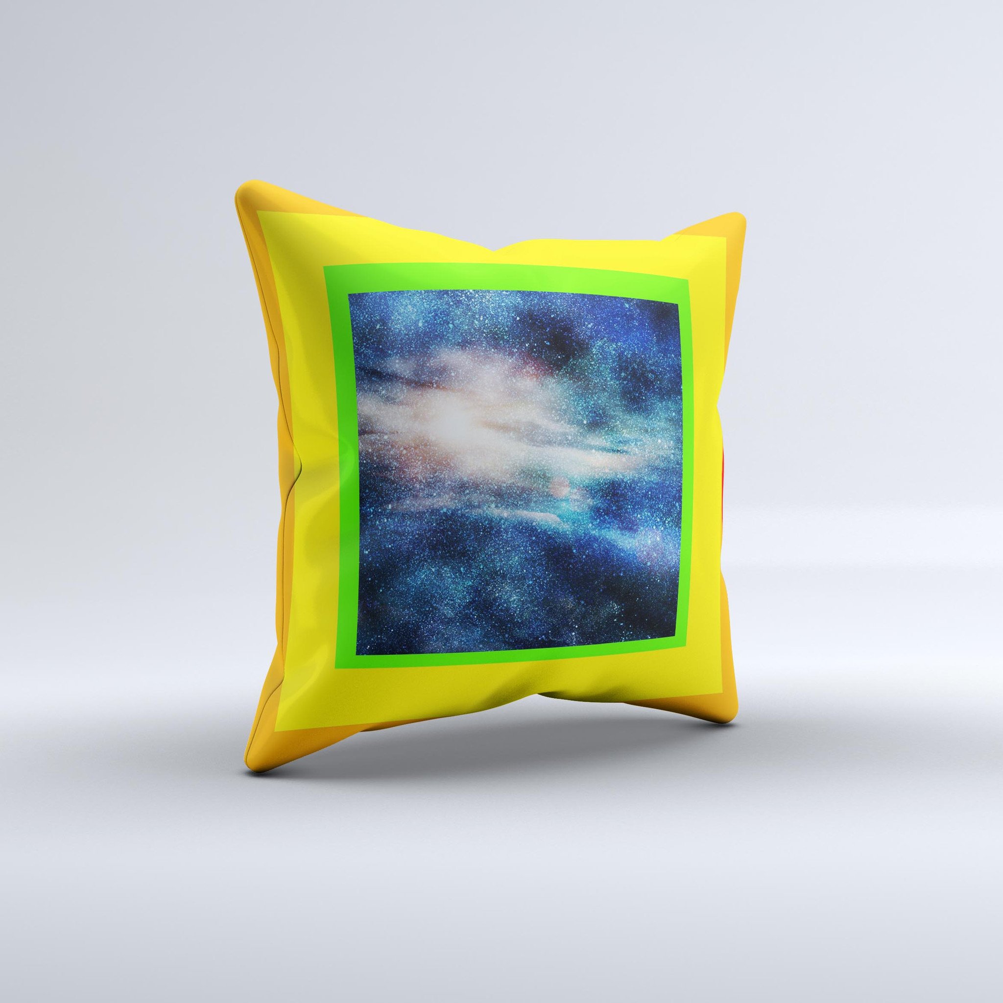 Blue Gold Glowing Star-Wave Decorative Throw Pillow with intricate design and vibrant colors, handcrafted in Virginia.