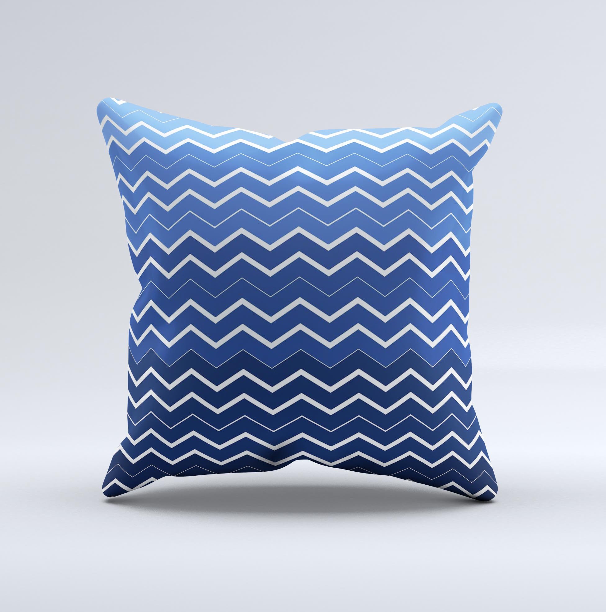 Blue Gradient Layered Chevron Decorative Throw Pillow with unique ink-fuzed design, handcrafted in Virginia, showcasing vibrant colors and textures.