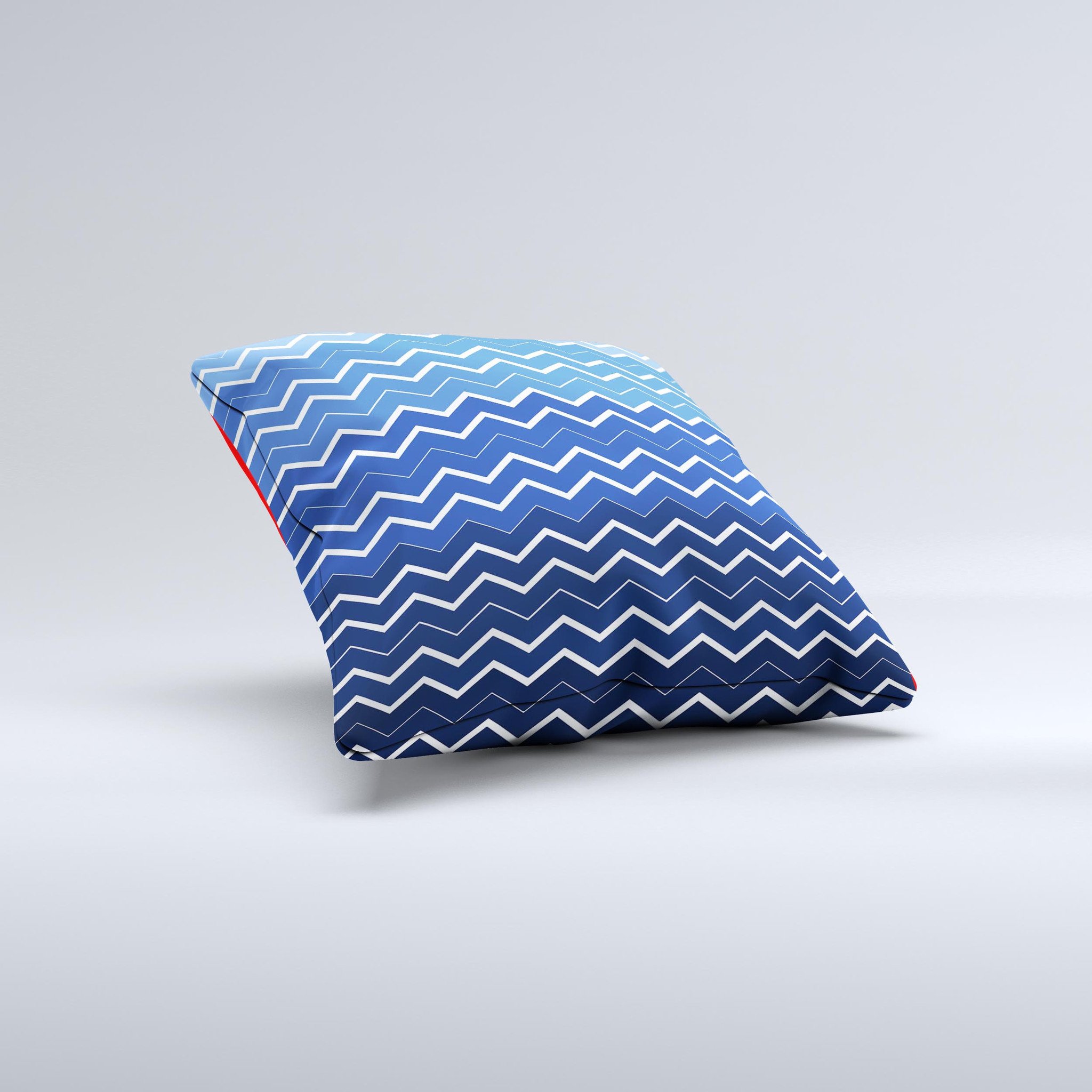 Blue Gradient Layered Chevron Decorative Throw Pillow with unique ink-fuzed design, handcrafted in Virginia, showcasing vibrant colors and textures.